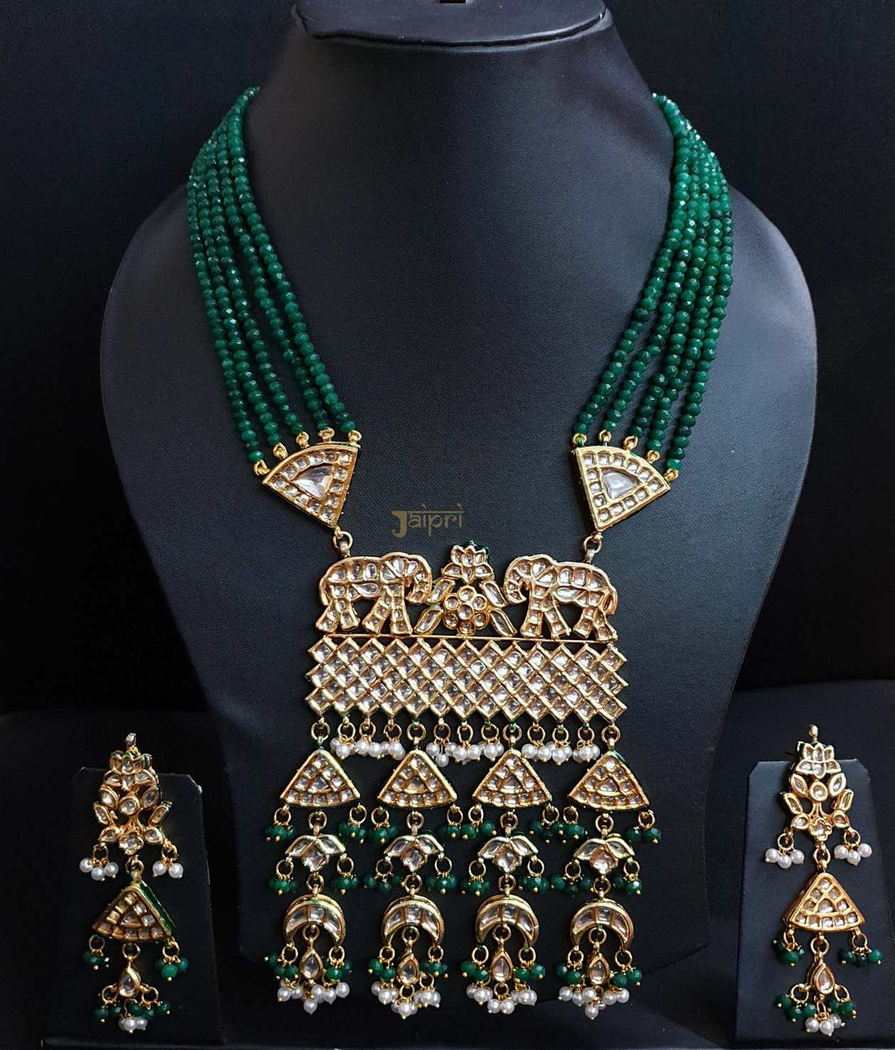 Elephant Designer Kundan Statement Gold Pendant With Earrings