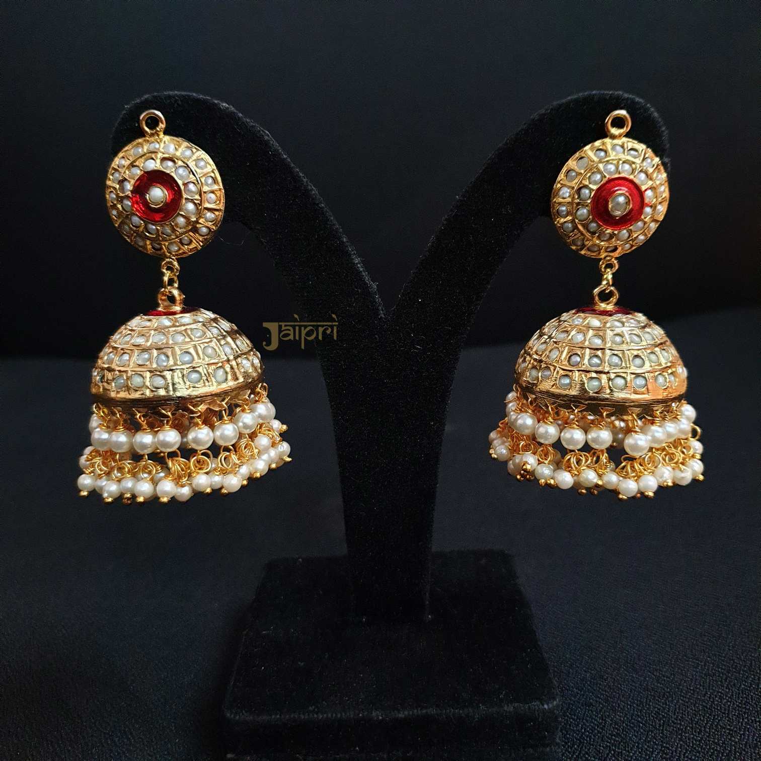 Pearl Stone Gold Jhumki Statement Earrings