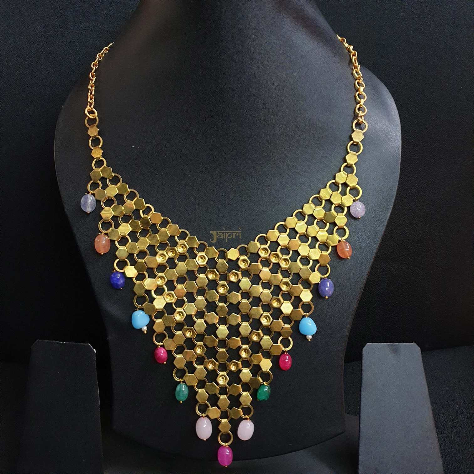 Designer Multicolor Beads Stone Gold Necklace