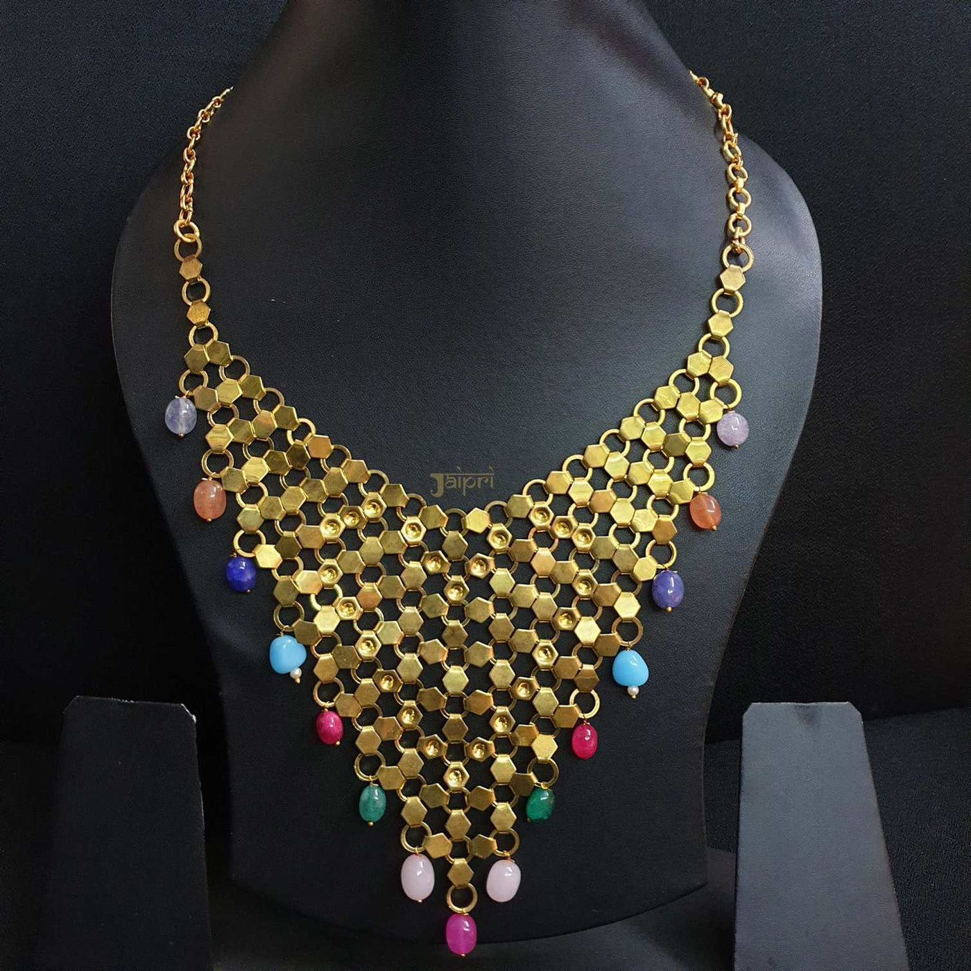 Designer Multicolor Beads Stone Gold Necklace