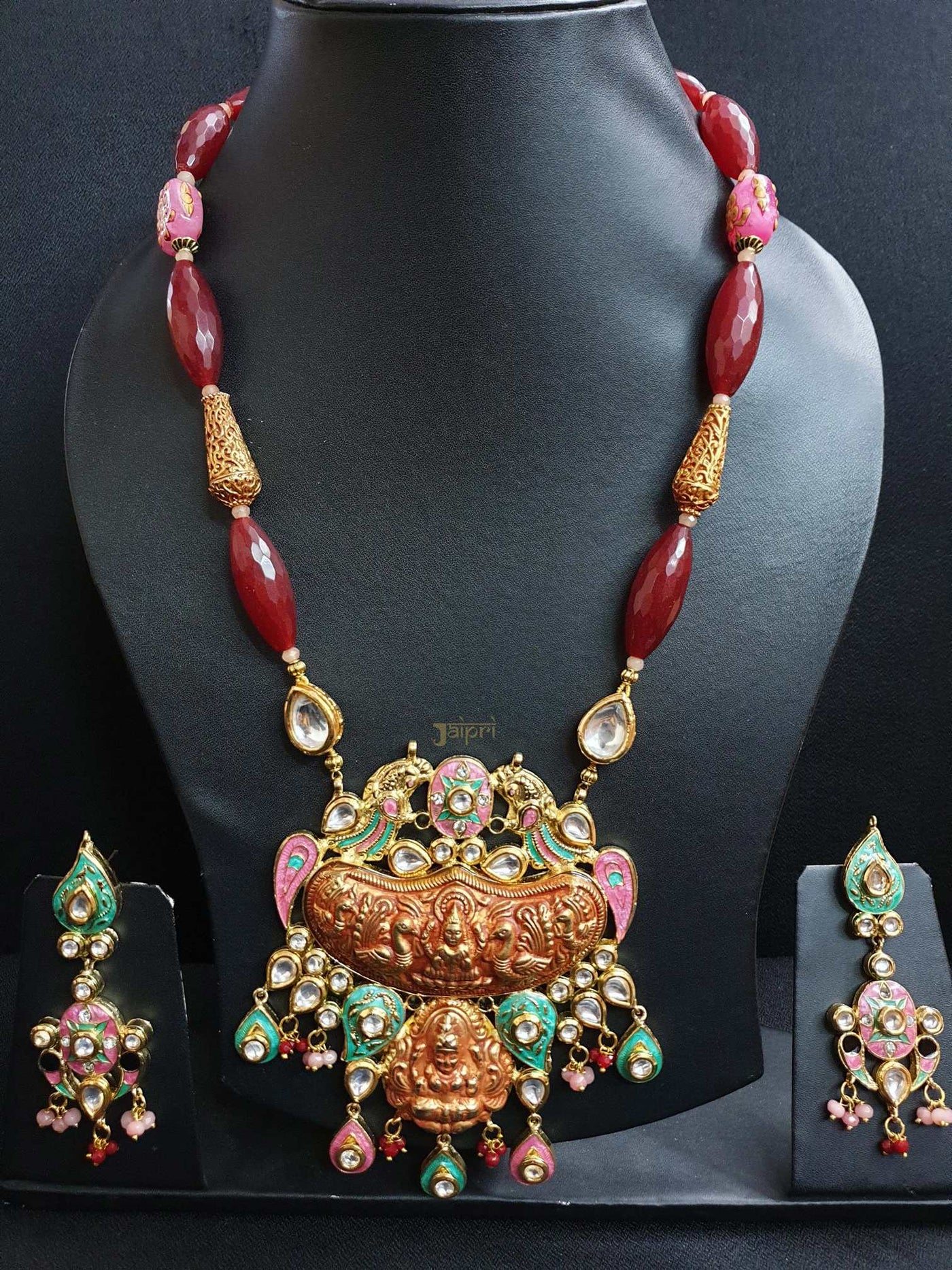 Lord Maha-Lakshmi Gold Fusion Pendant With Earrings