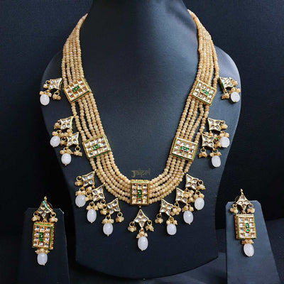 Designer Kundan & Peach Beads Stone Necklace With Earrings