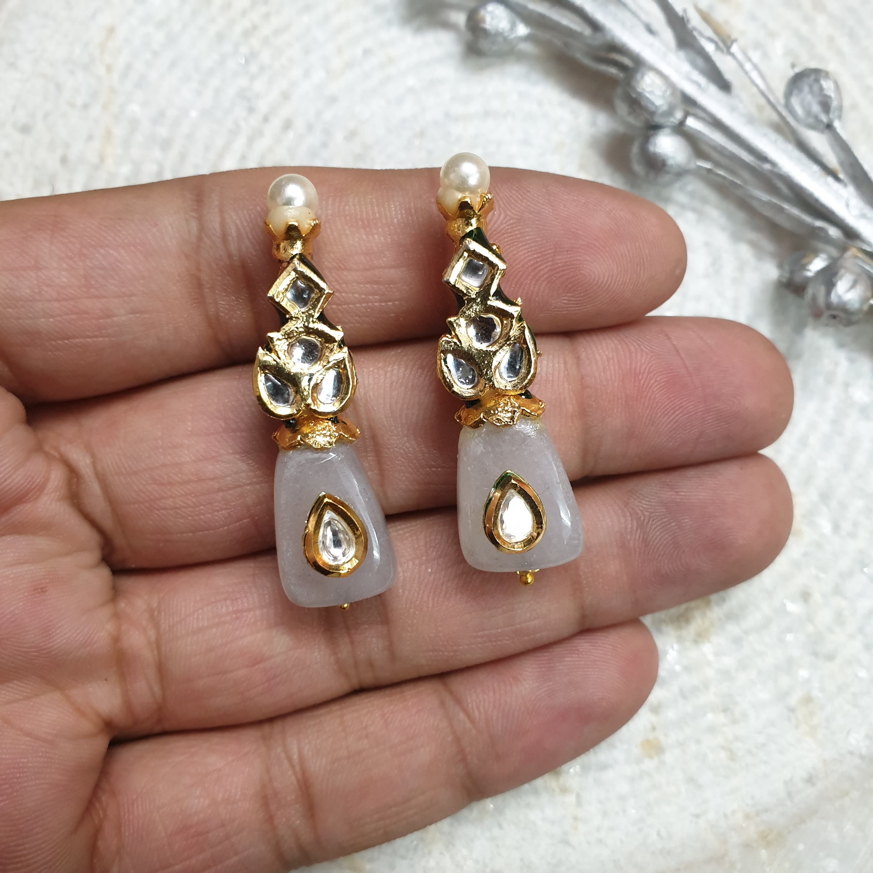 White Stone Kundan Small Earrings