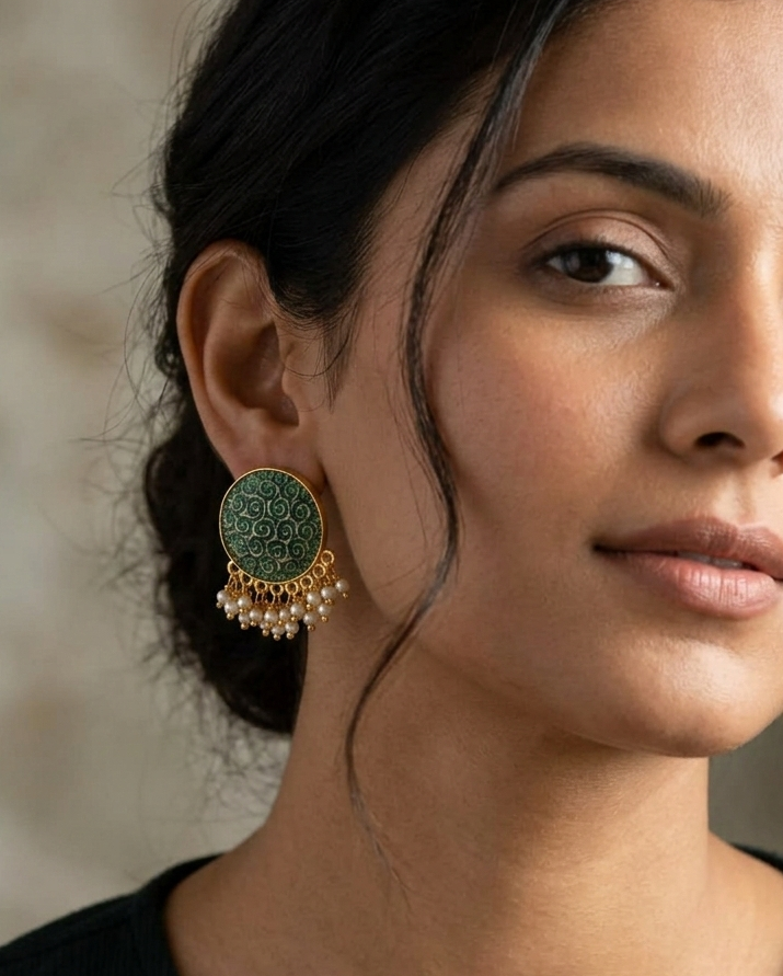 Round Carving Stud Earrings