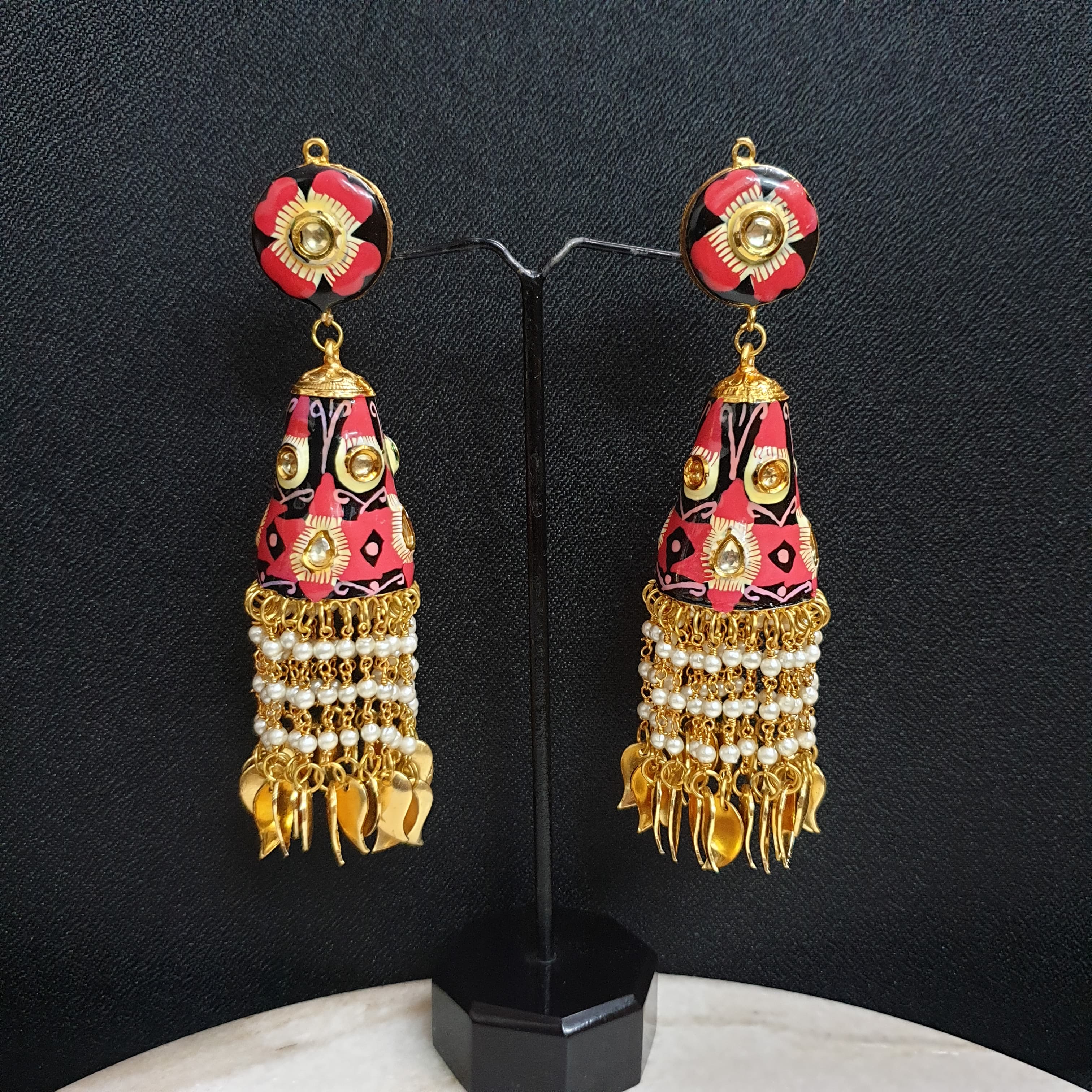 Designer Kundan Handpainted Jhumki Earrings
