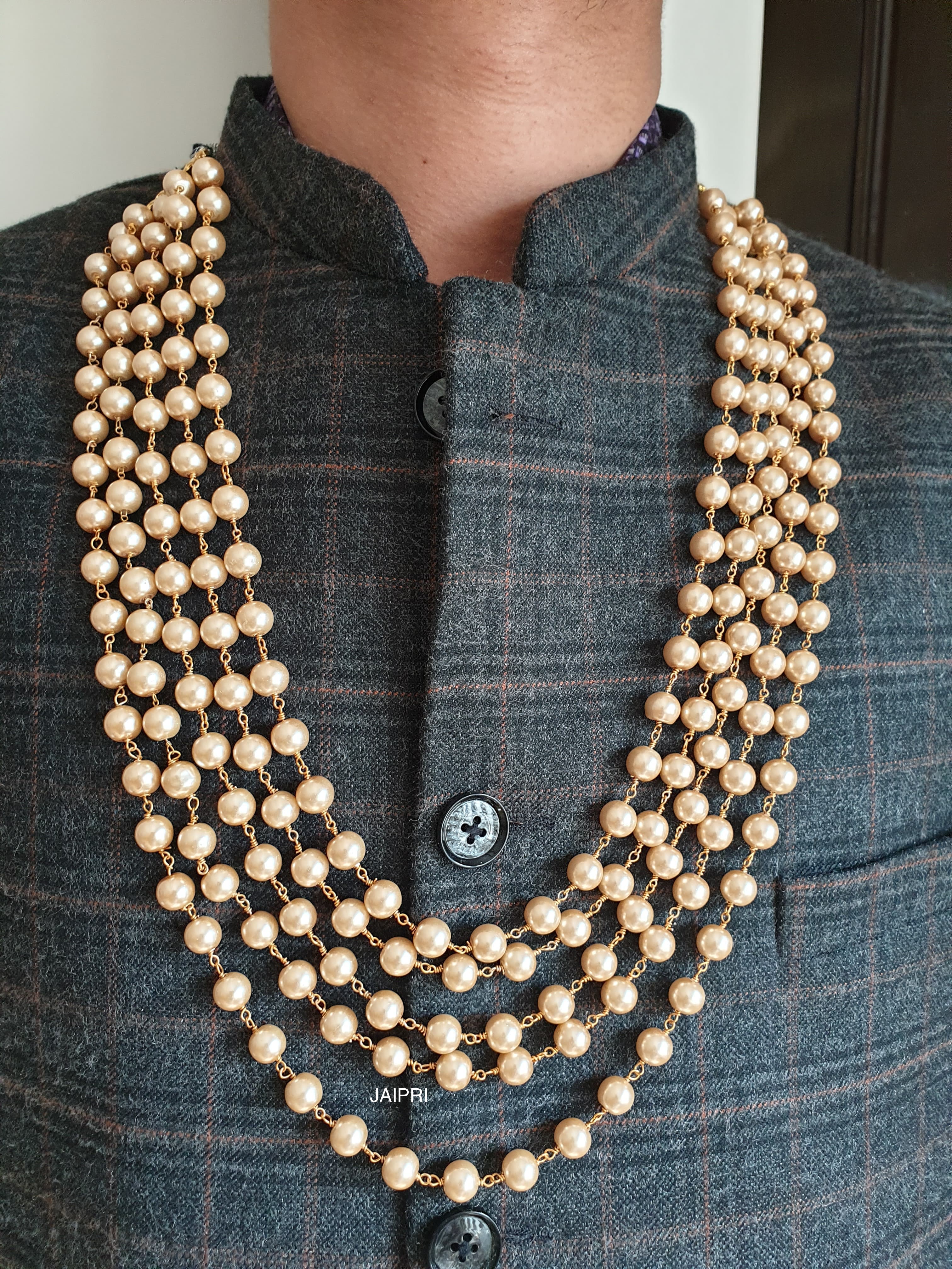 Three Layered Kundan Multi Beads Groom Necklace