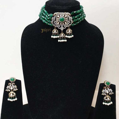 Green Stone Beautiful Necklace With Jhumki Earrings