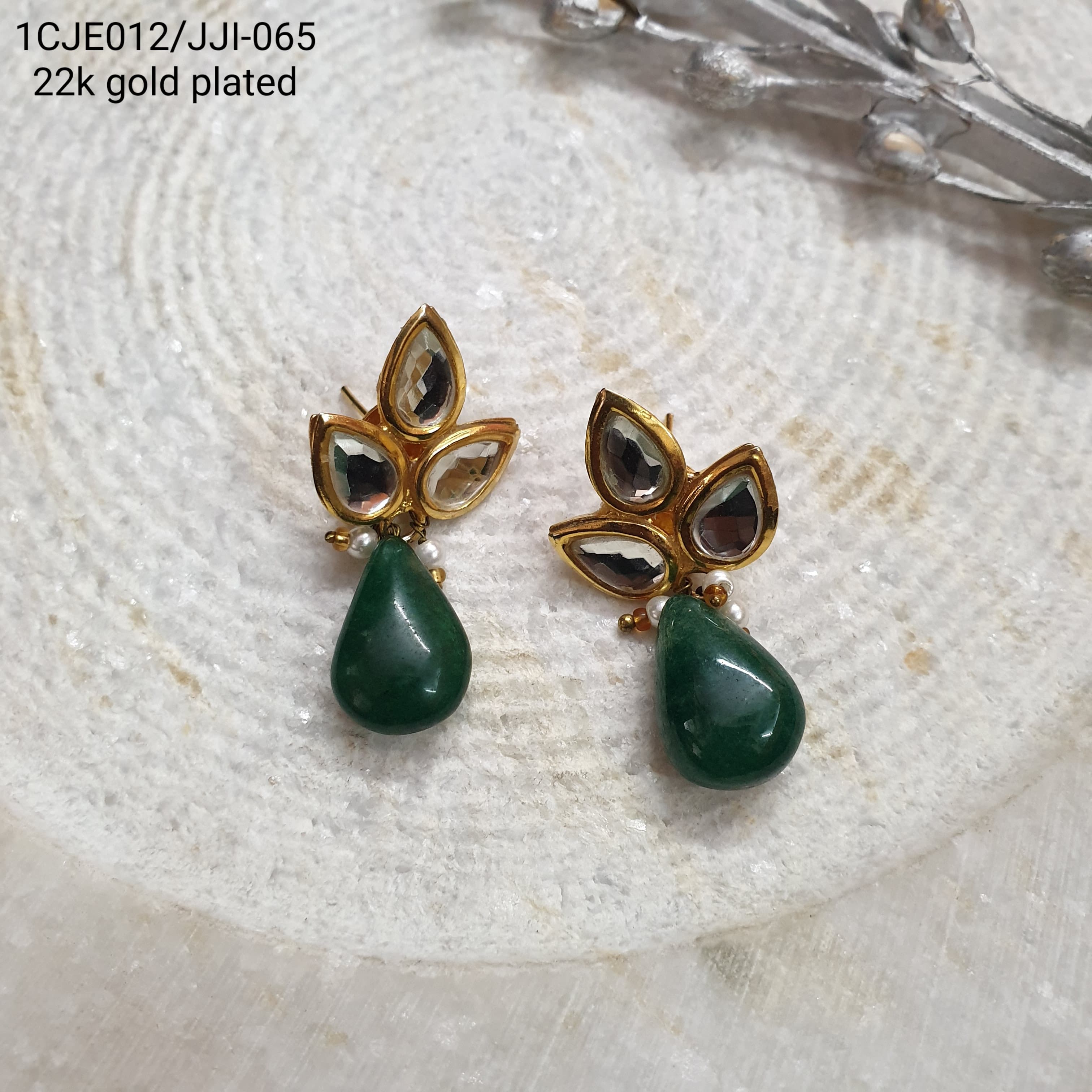 22k Gold Plated Leaf Kundan Earrings – Jaipri