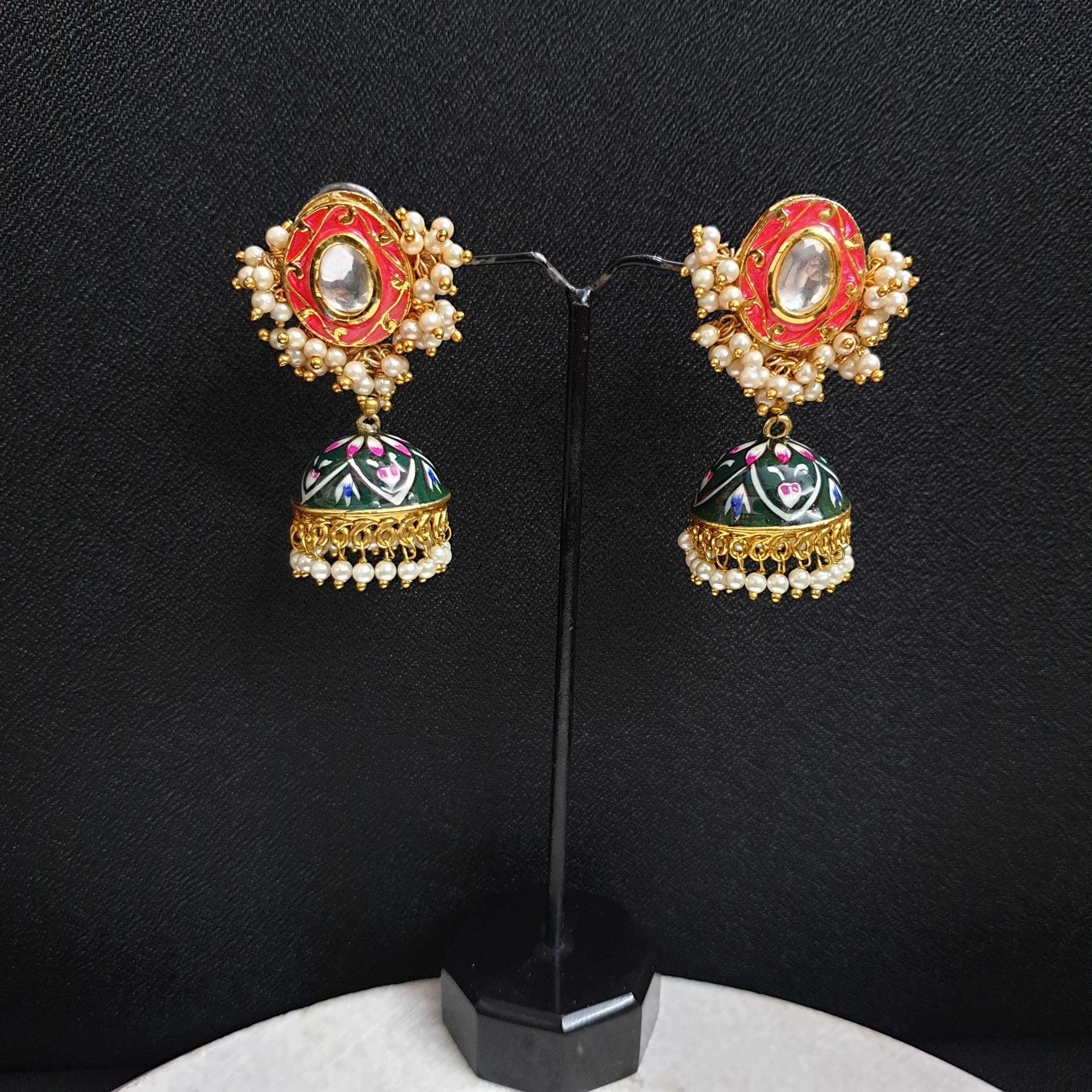 Designer Handpainted Jhumki Kundan Earrings