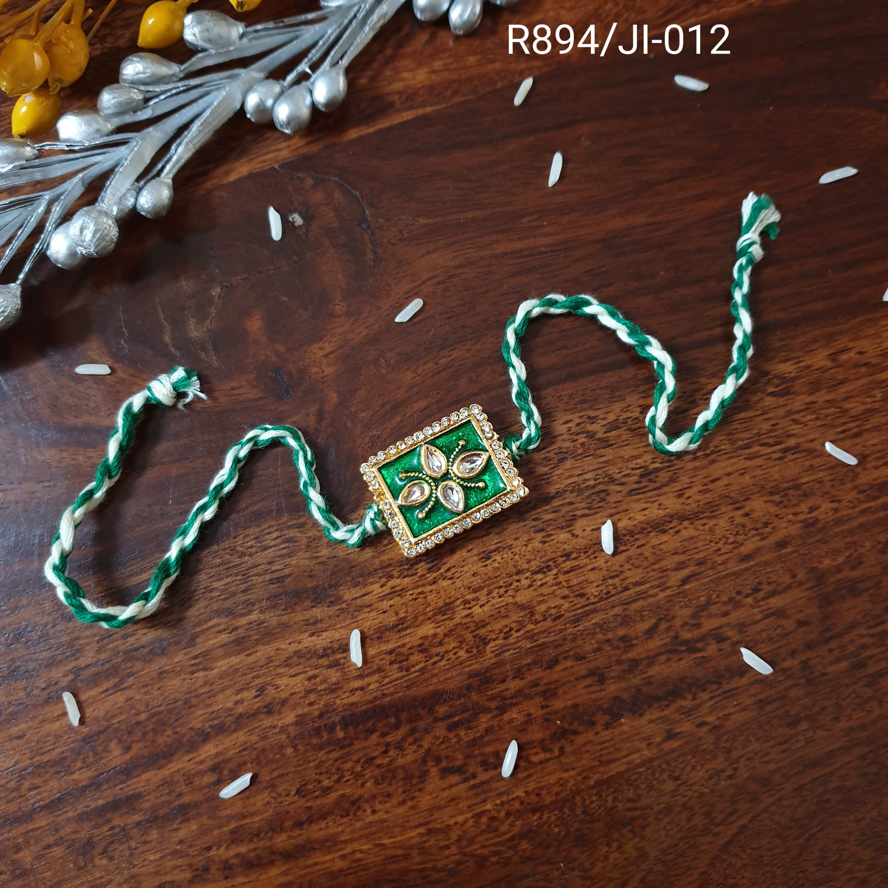 Green Meenakari Kundan Rakhi (Pack of One)