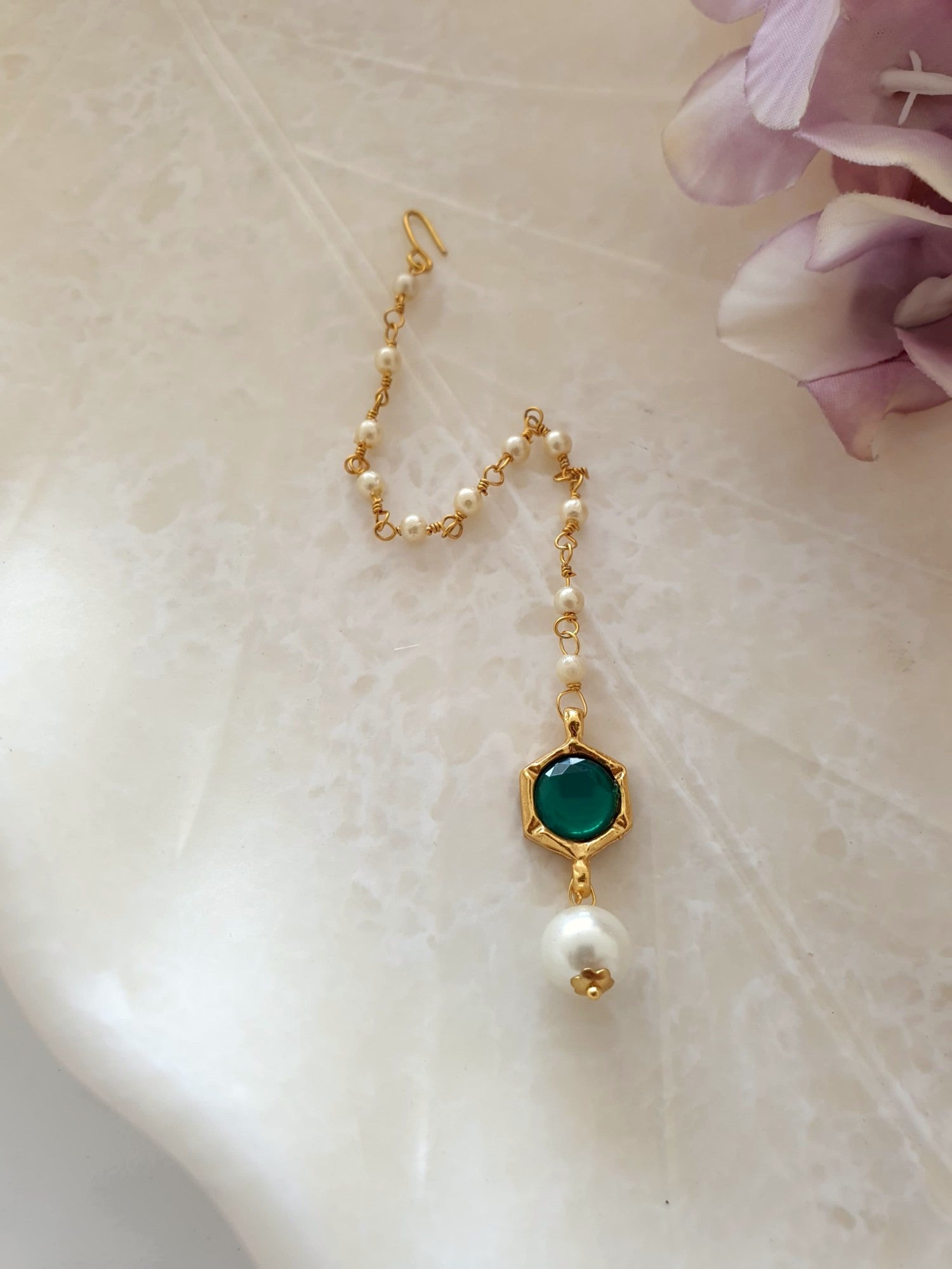 Green Stone Meenakari Pearl Beaded Maang Tikka
