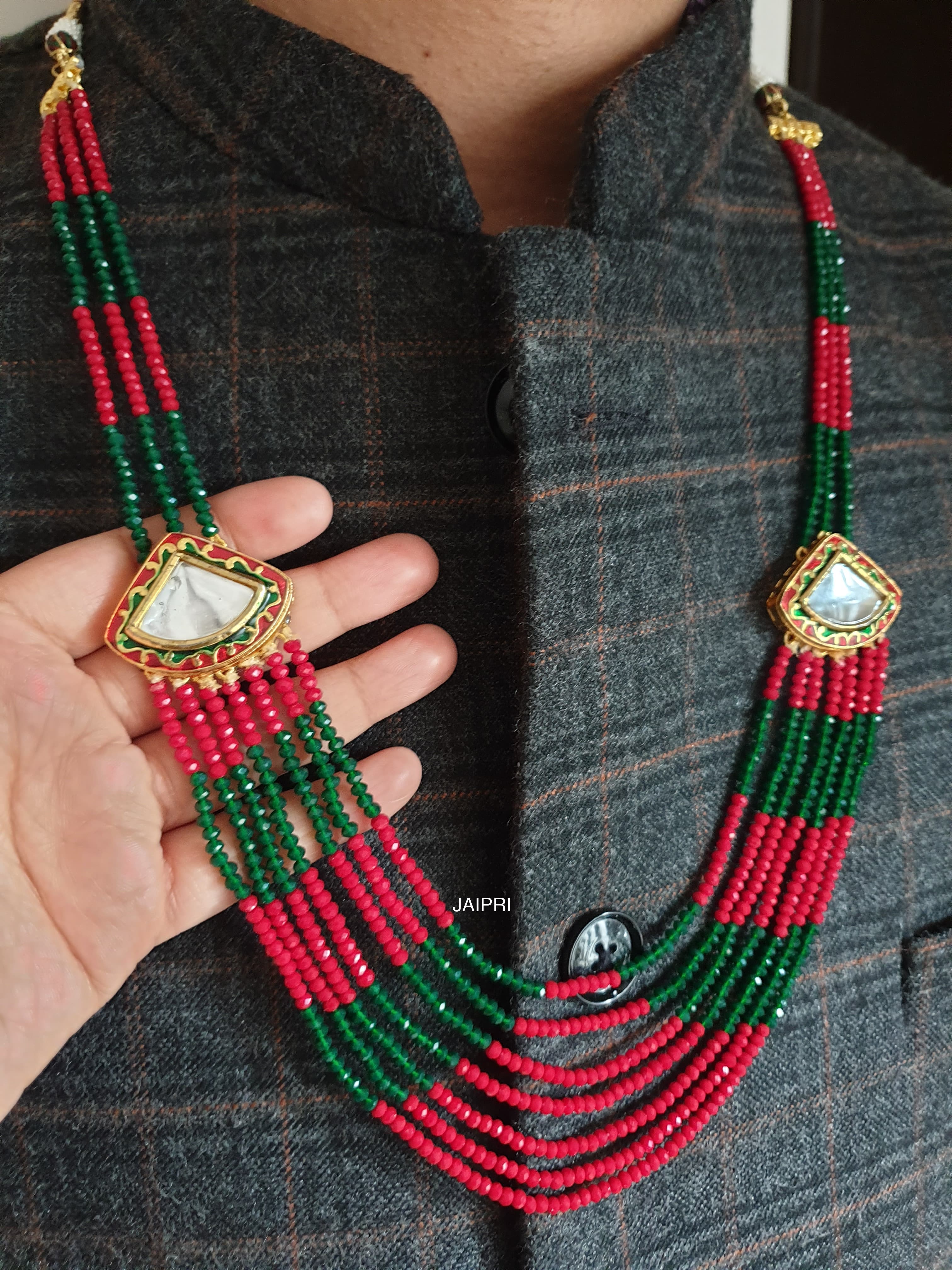 Three Layered Jadau Beads Groom Necklace