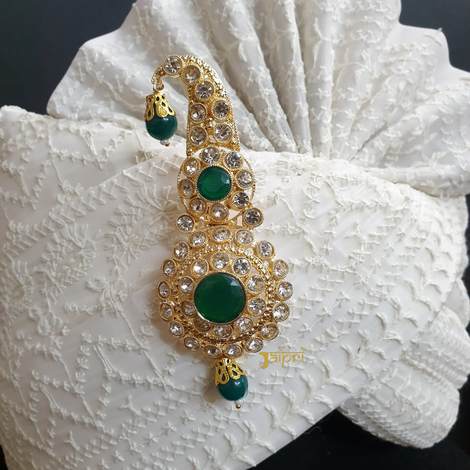 Traditional Emerald Stone Studded Kalangi For Groom