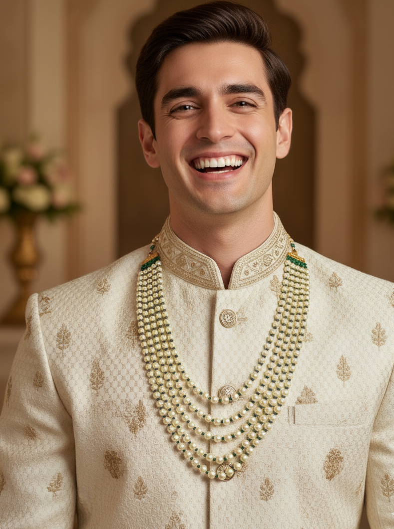 Pearl Stone Five Layered Beads Groom Necklace Set