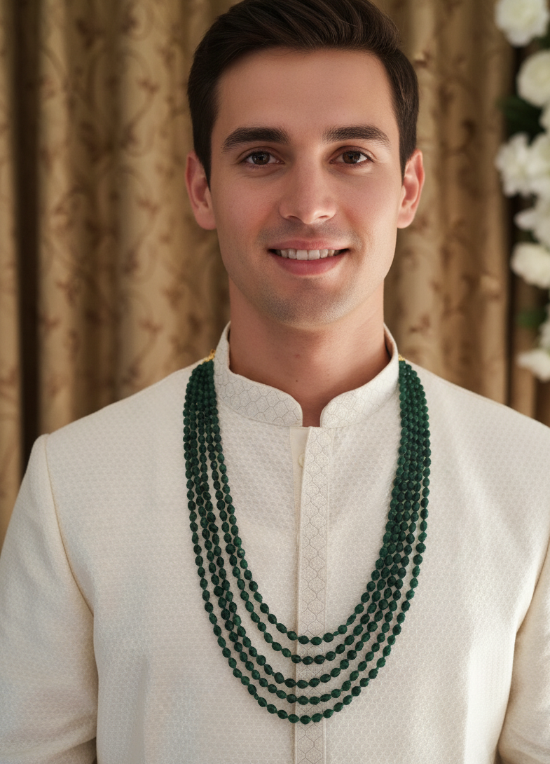 Dark Emerald Green Stone Groom Jewellery