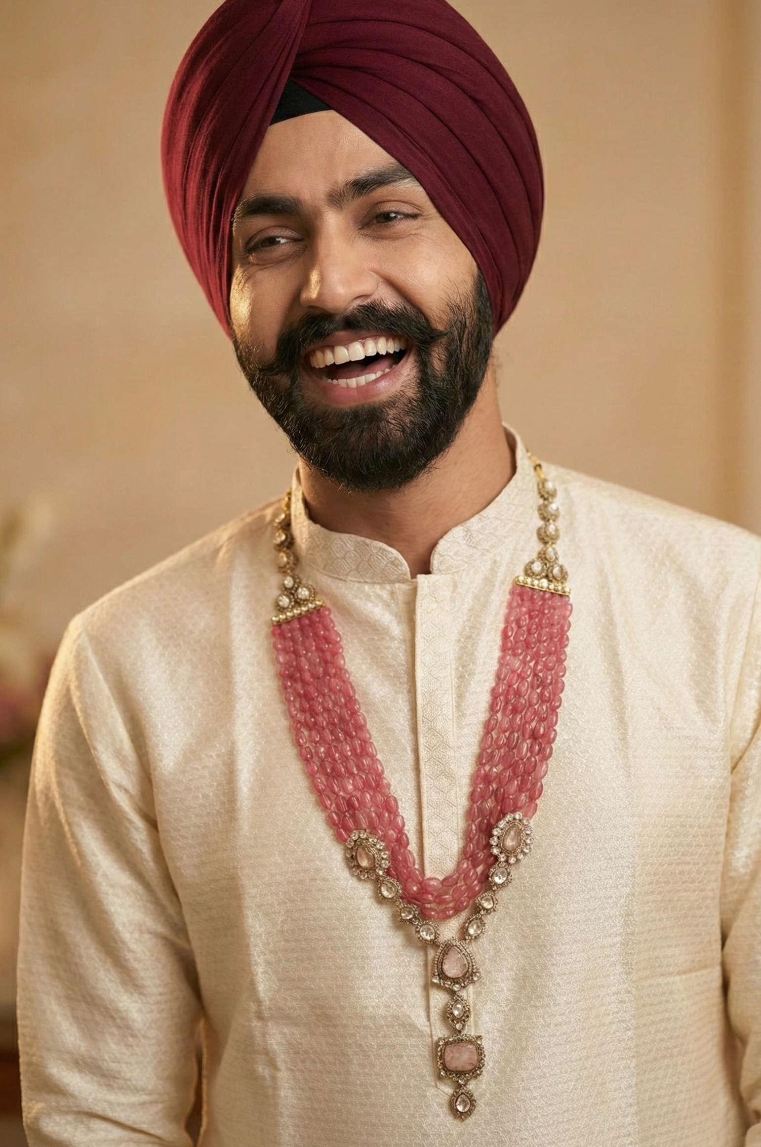 Rose Quartz Color Premium Kundan Stone Groom Necklace