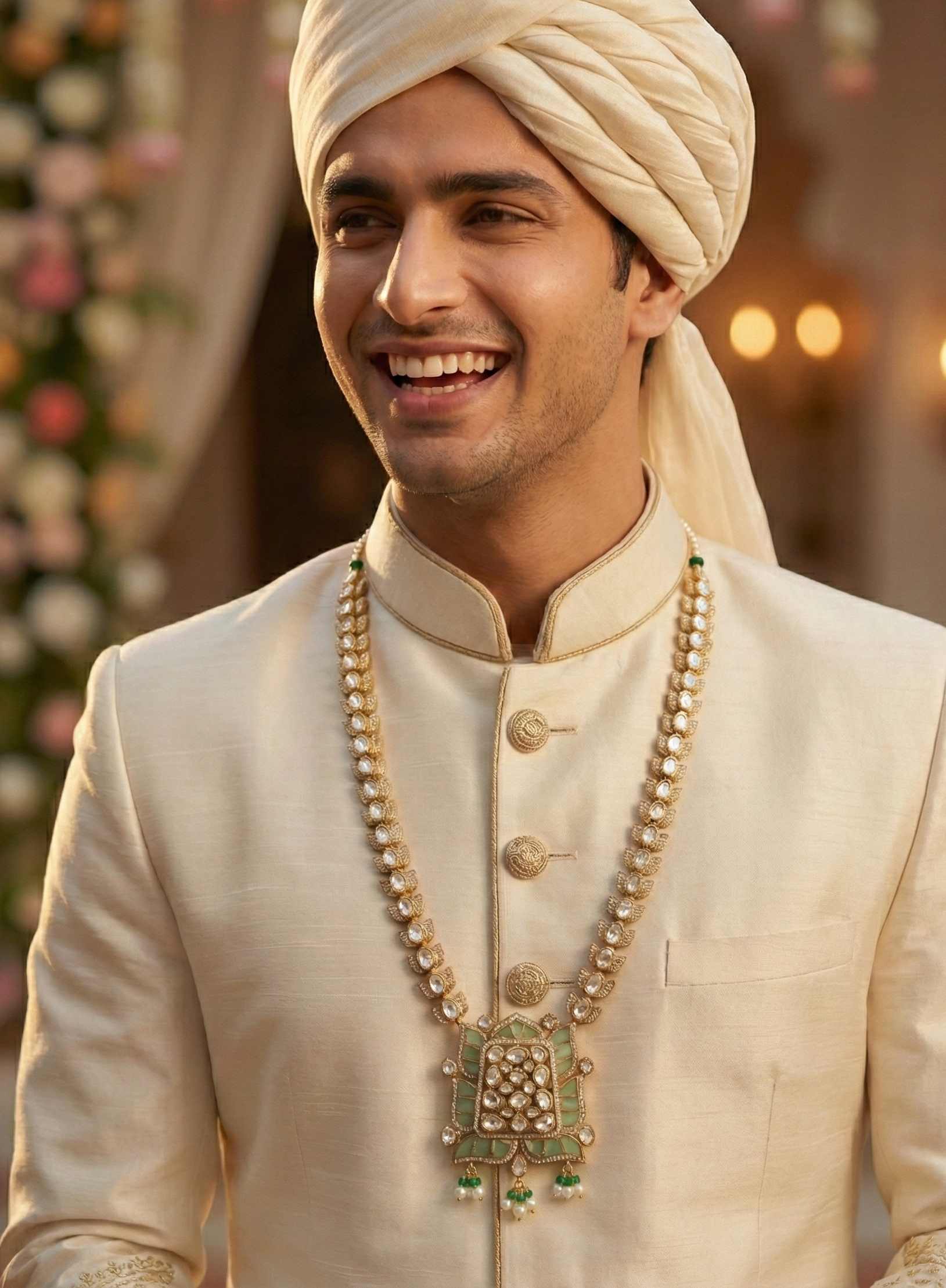 Mint Green Premium Kundan Polki Groom Necklace