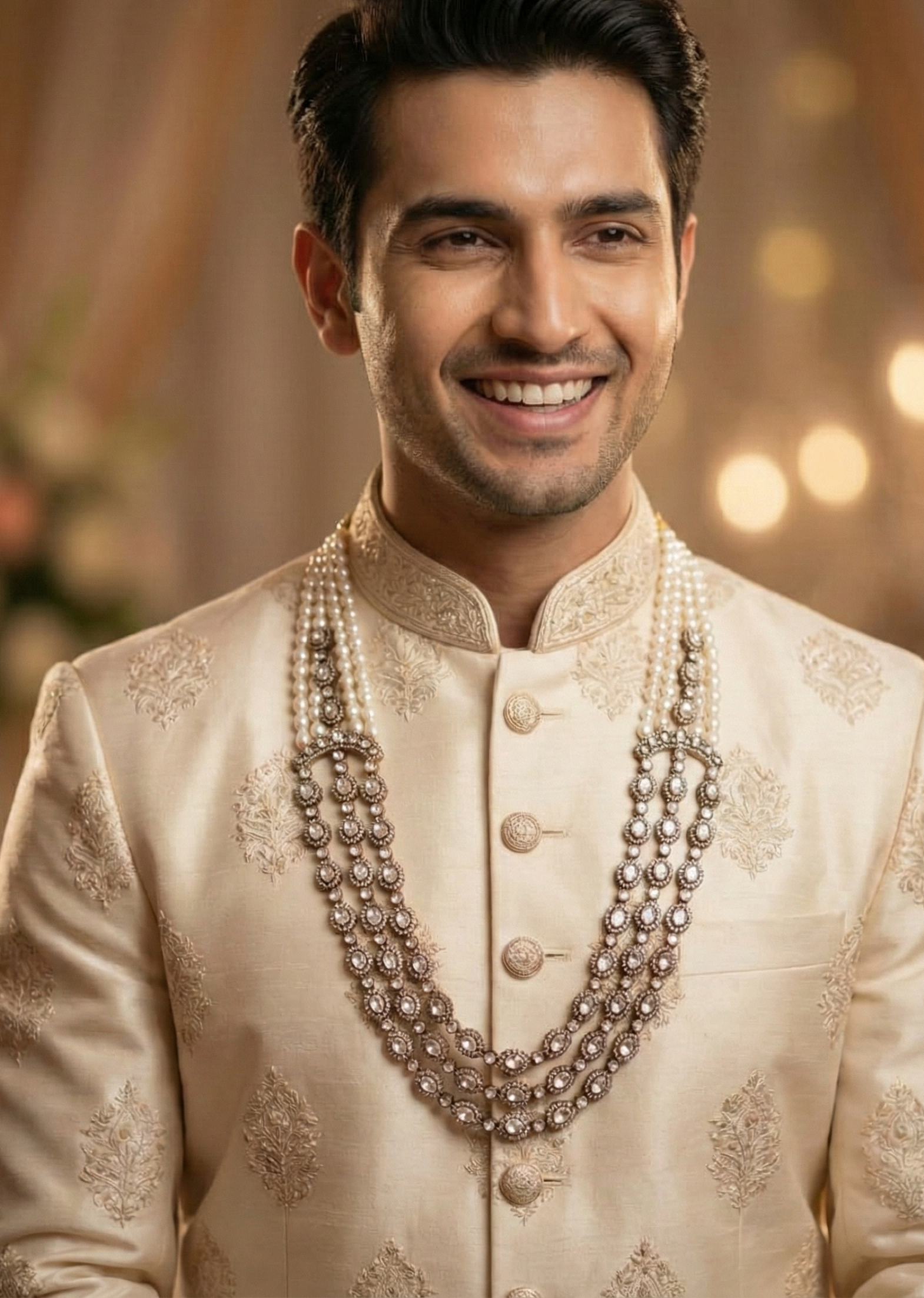 Premium Kundan Polki Pearl Beaded Groom Necklace