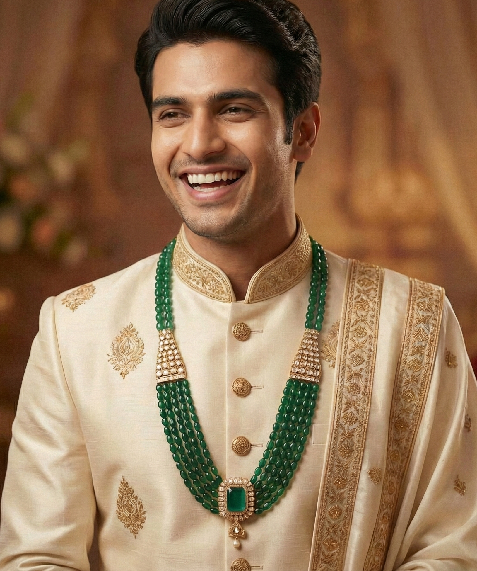 Emerald Green Premium Kundan Polki Groom Necklace