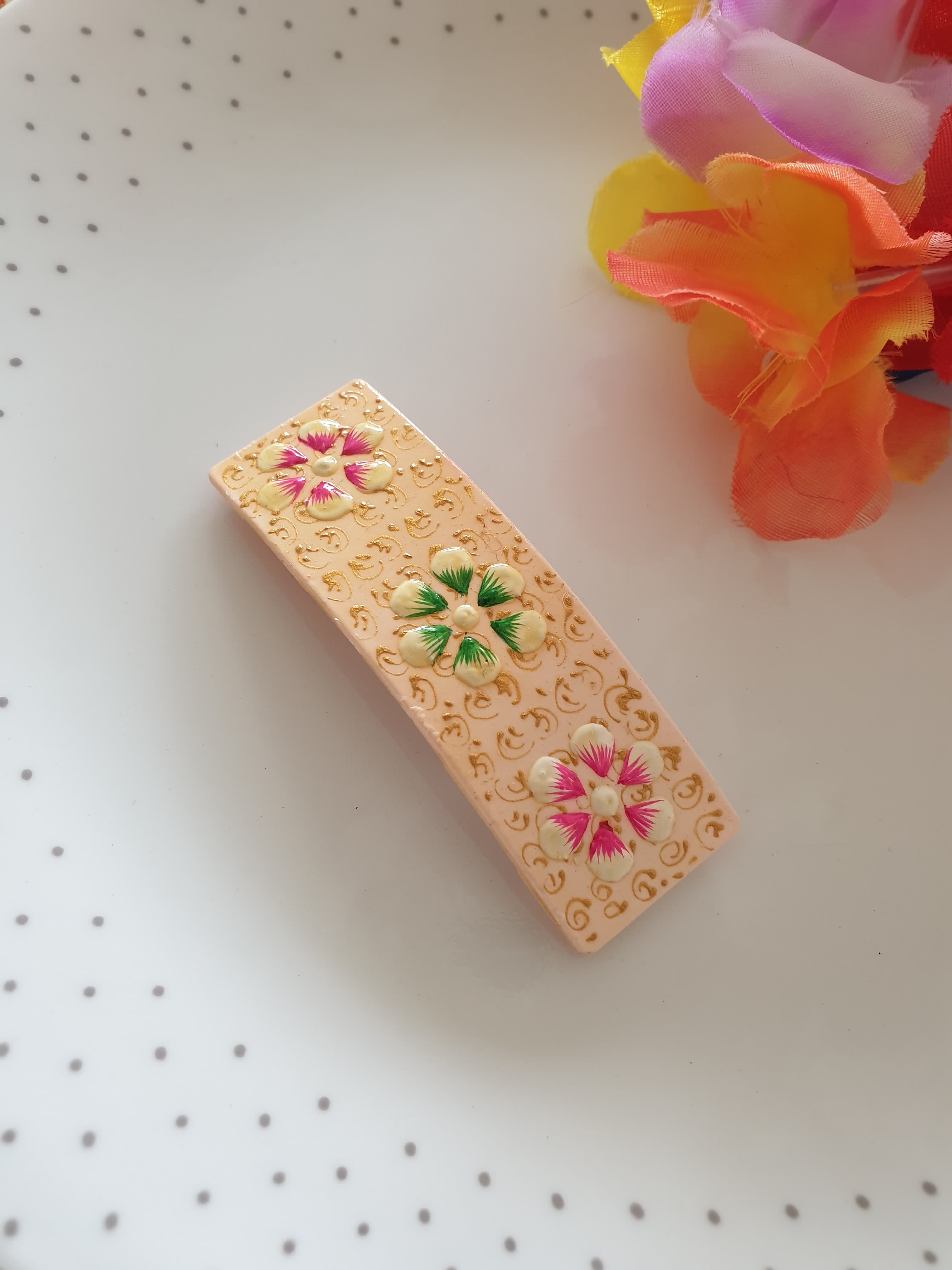 Peach Handpainted Designer Hair Clip