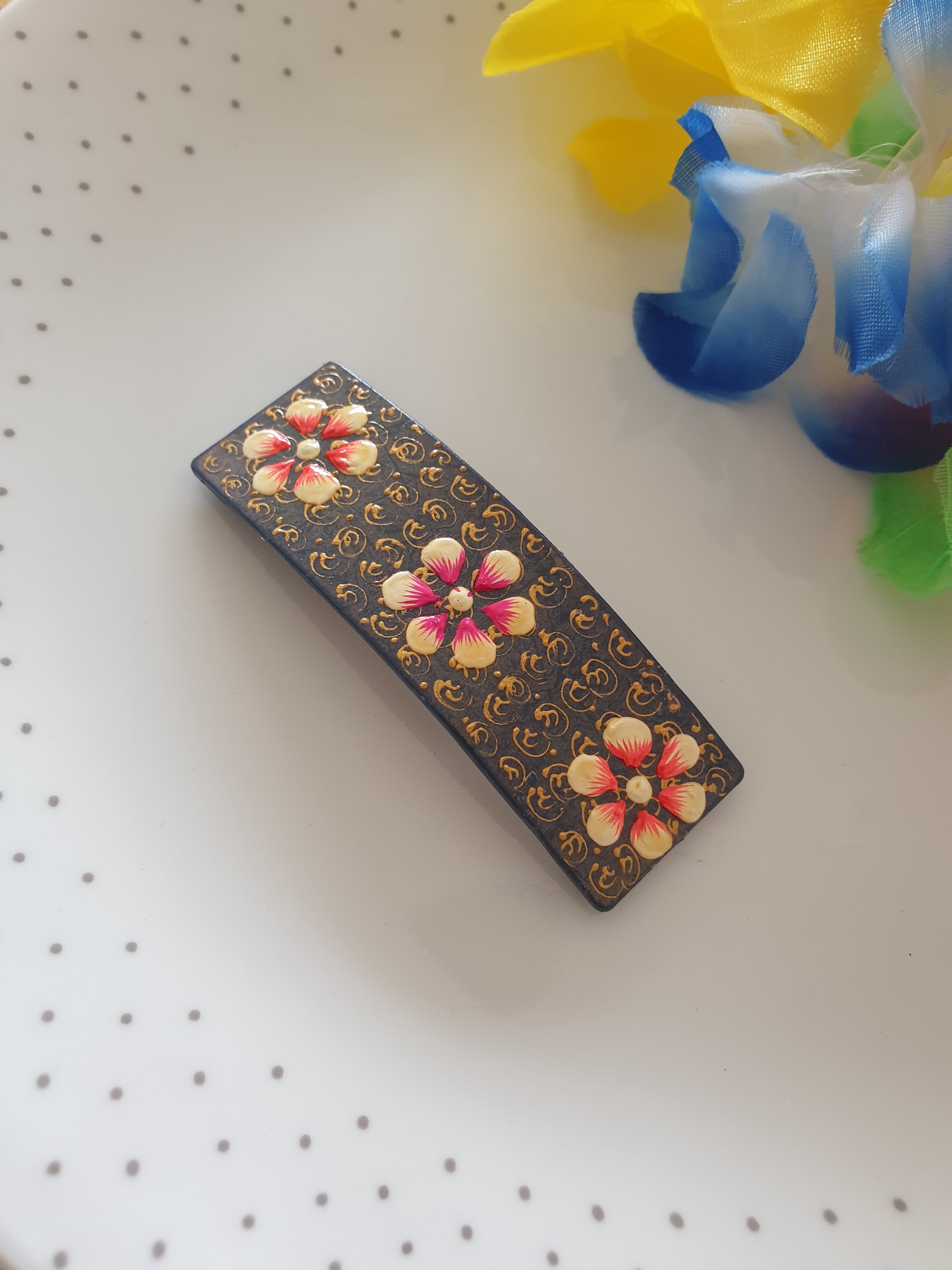 Blue Pink Handpainted Designer Hair Clip