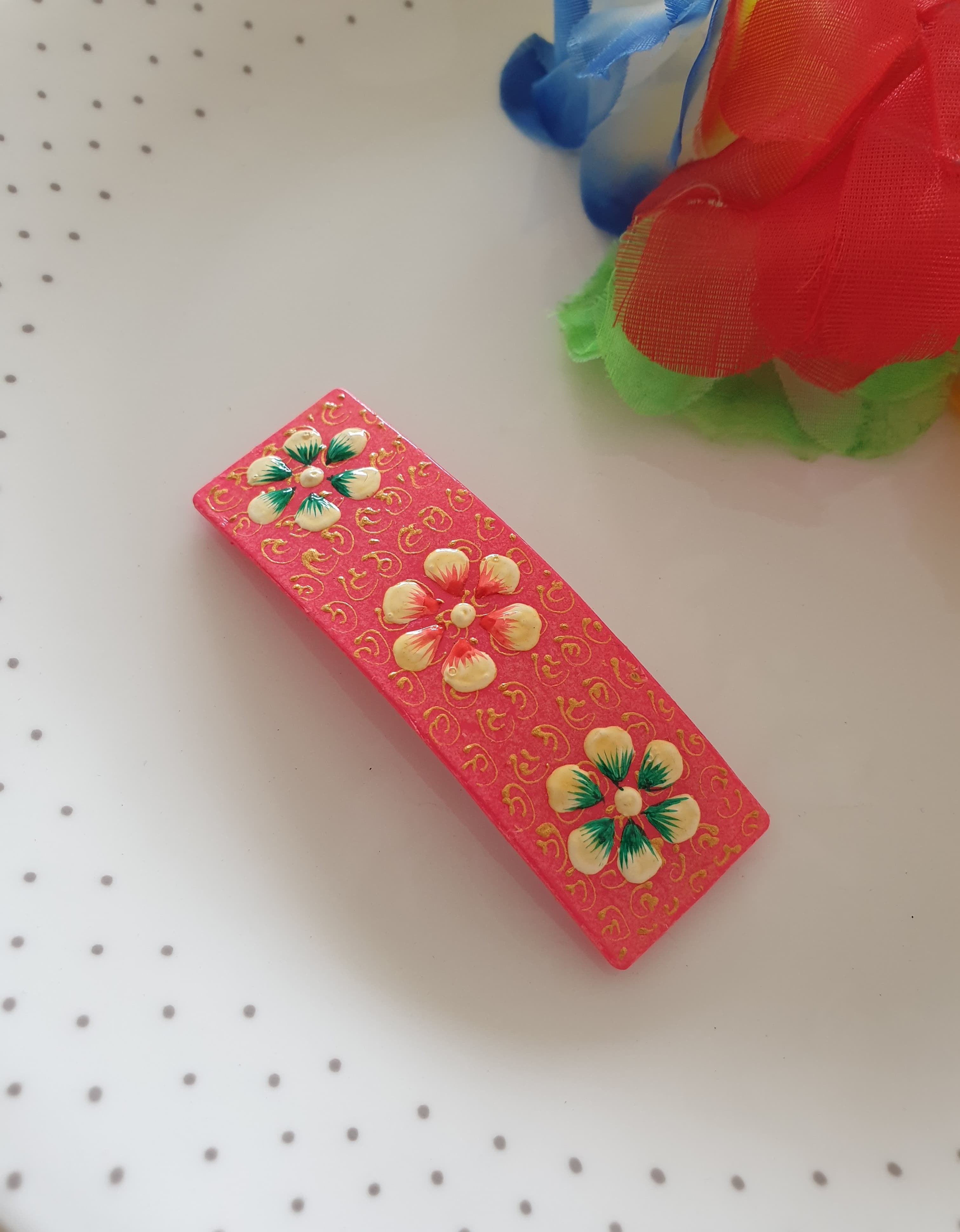 Pink Handpainted Designer Hair Clip