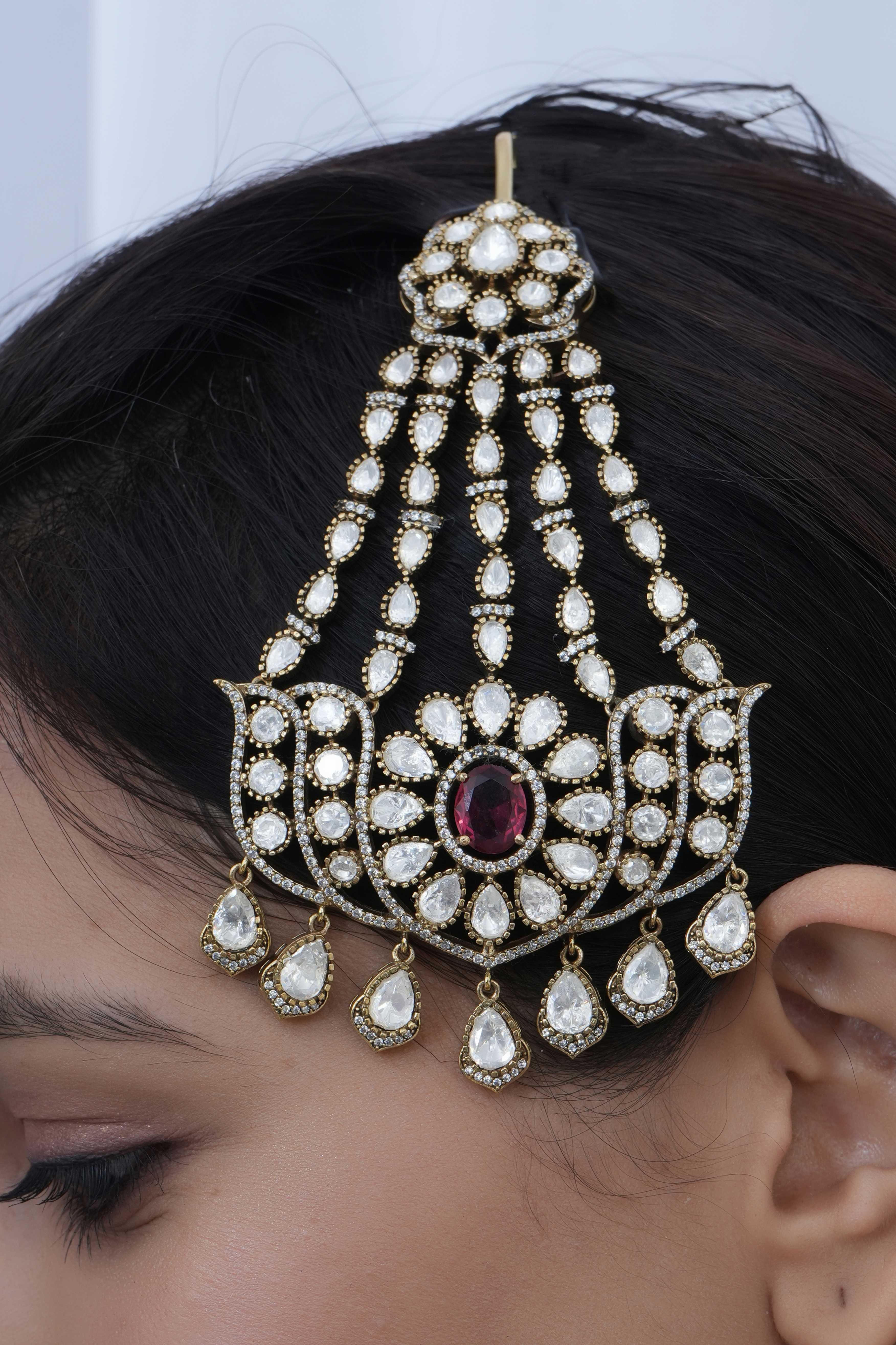 Premium Kundan Polki Bridal Red Stone Head Passa