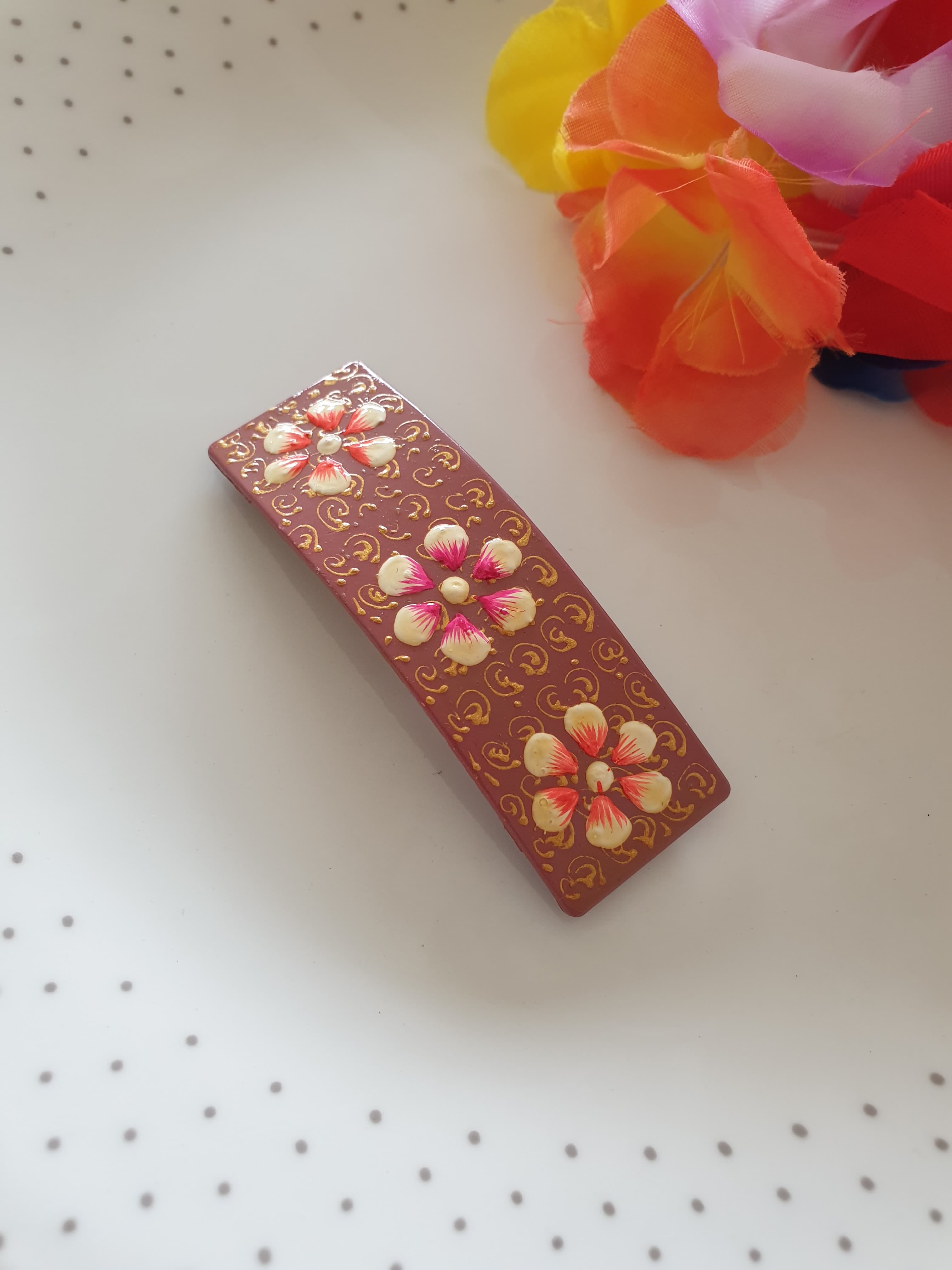Purple Pink Handpainted Designer Hair Clip