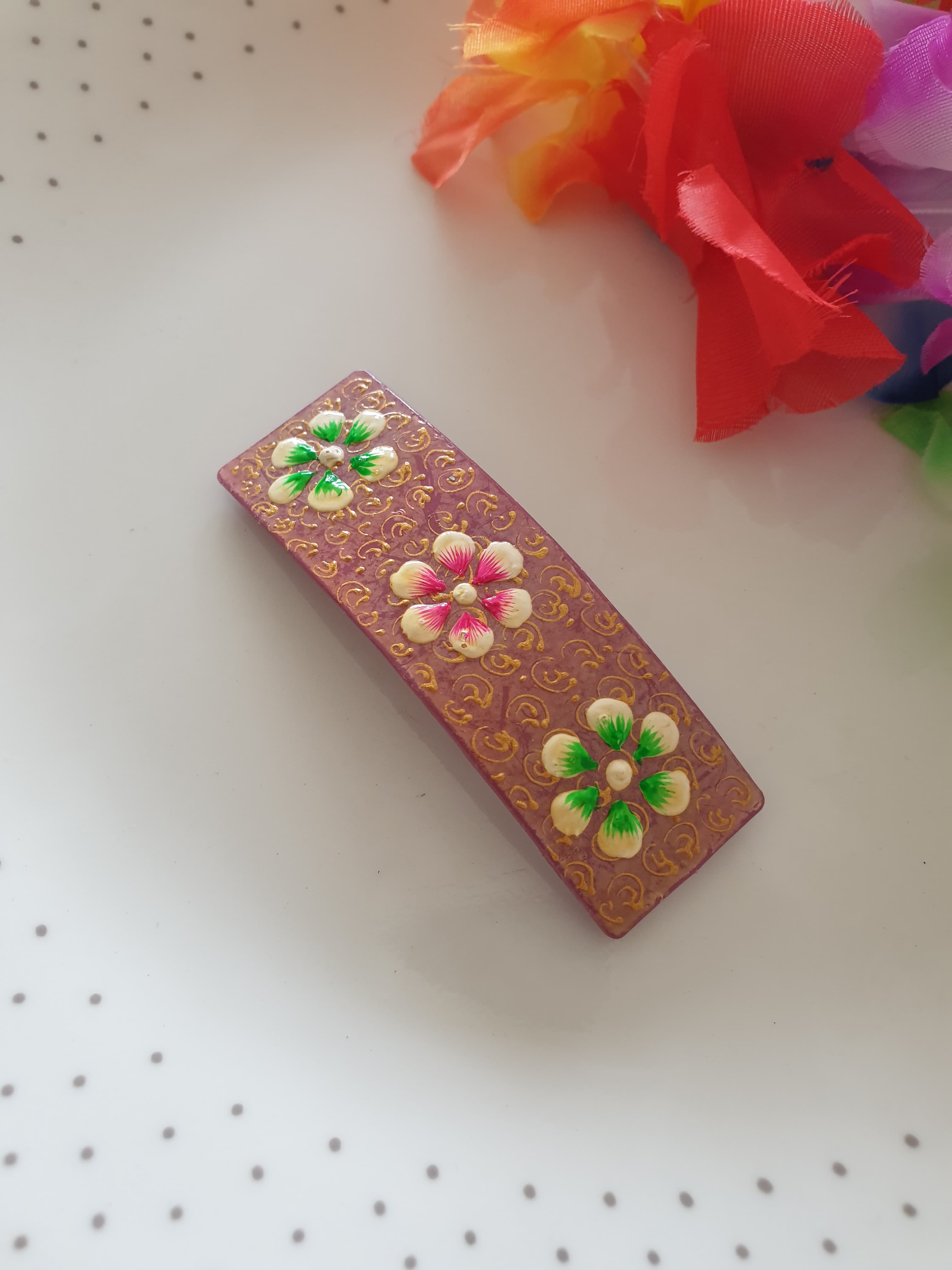 Purple Handpainted Designer Hair Clip