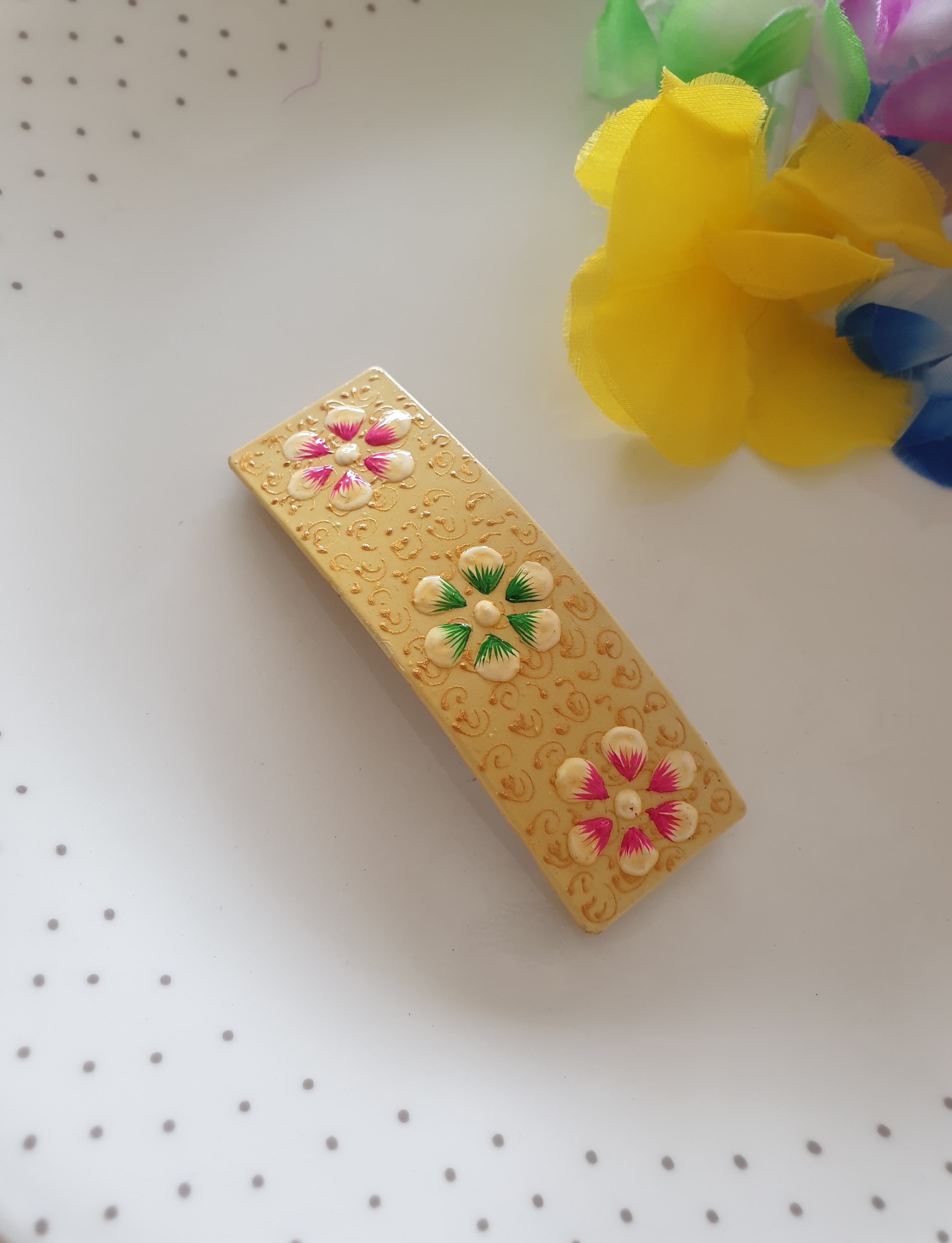 Beige Handpainted Designer Hair Clip