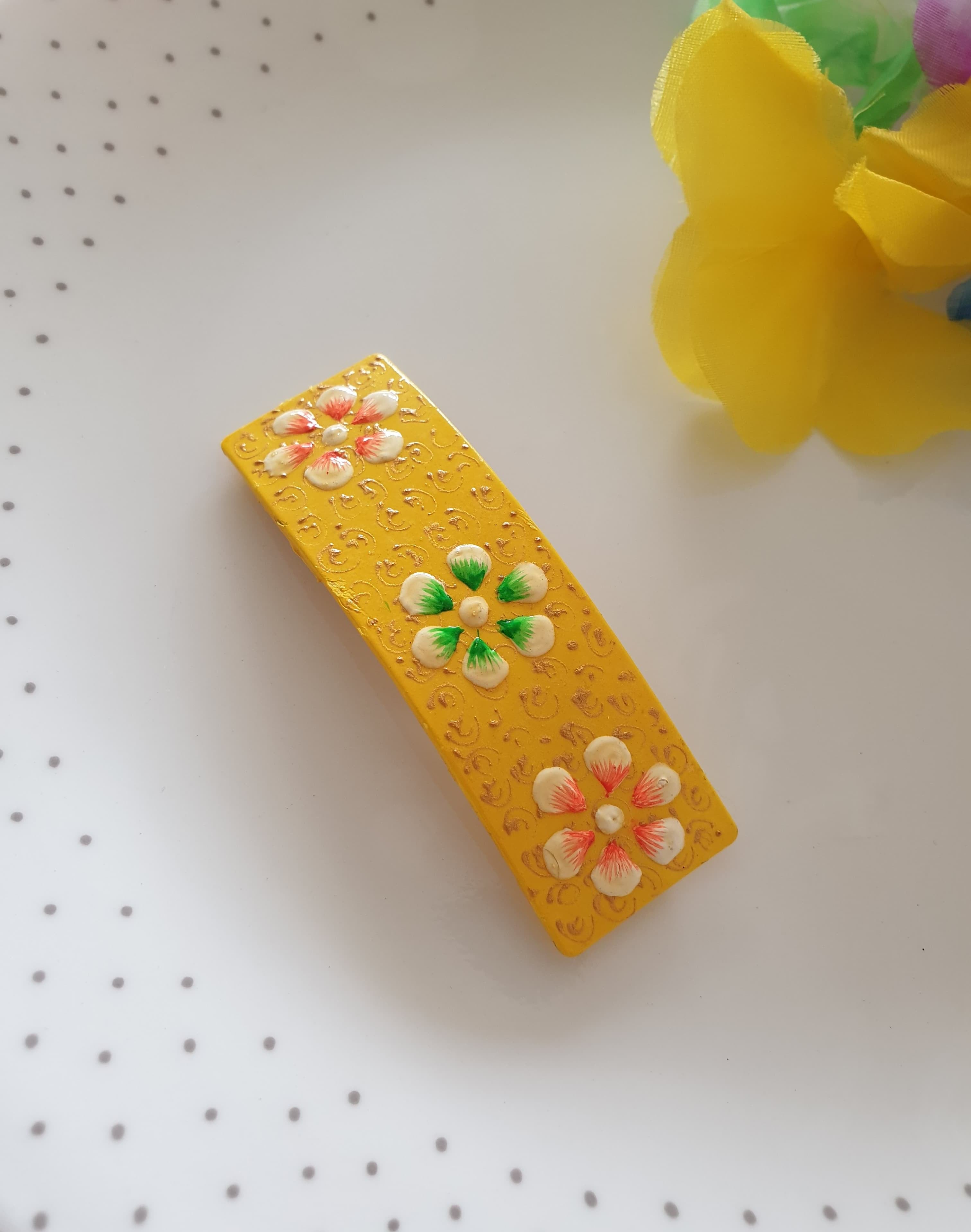 Yellow Handpainted Designer Hair Clip
