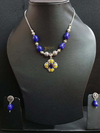 Blue Stone, Floral Necklace With Earrings