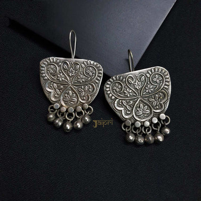 Oxidized Floral Design Hoops Earrings