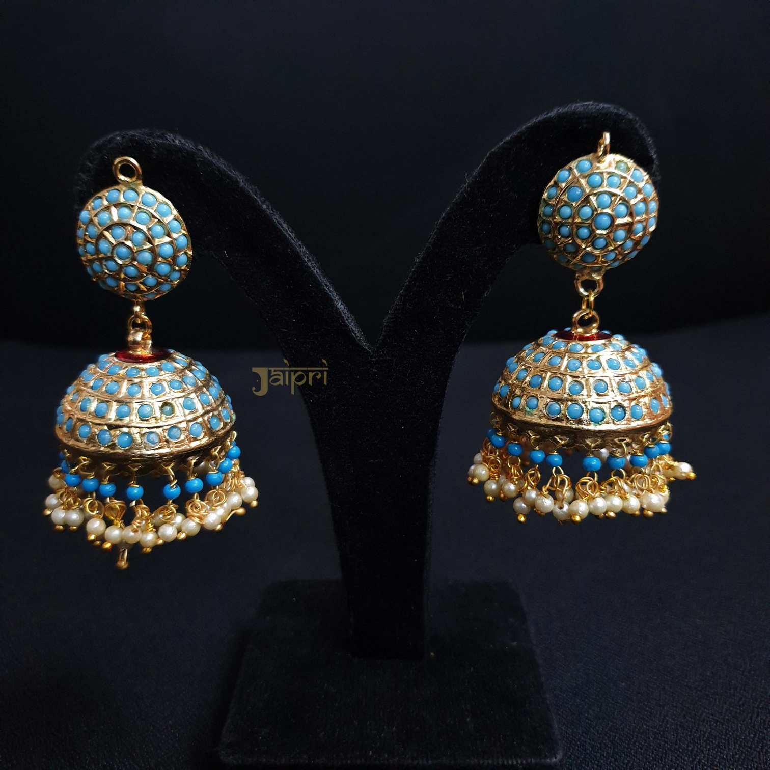 Turquoise Stone Gold Jhumki Design Earrings