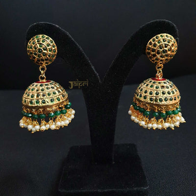 Green Stone Gold Jhumki Design Earrings