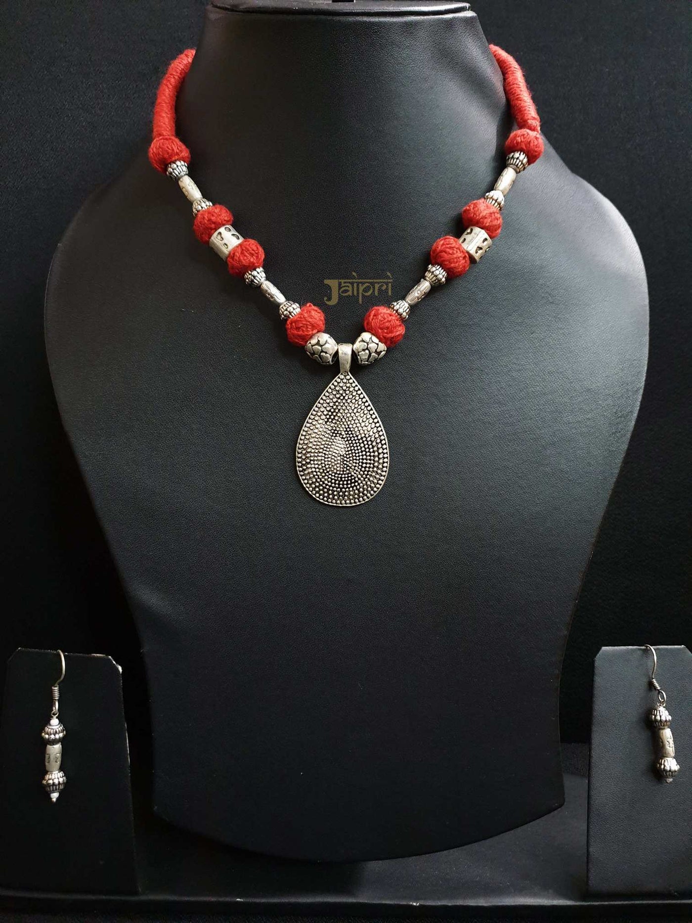 Tear-Drop Design, Oxidized Necklace With Earrings