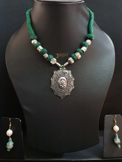 Oxidized Designer Thread Necklace With Earrings