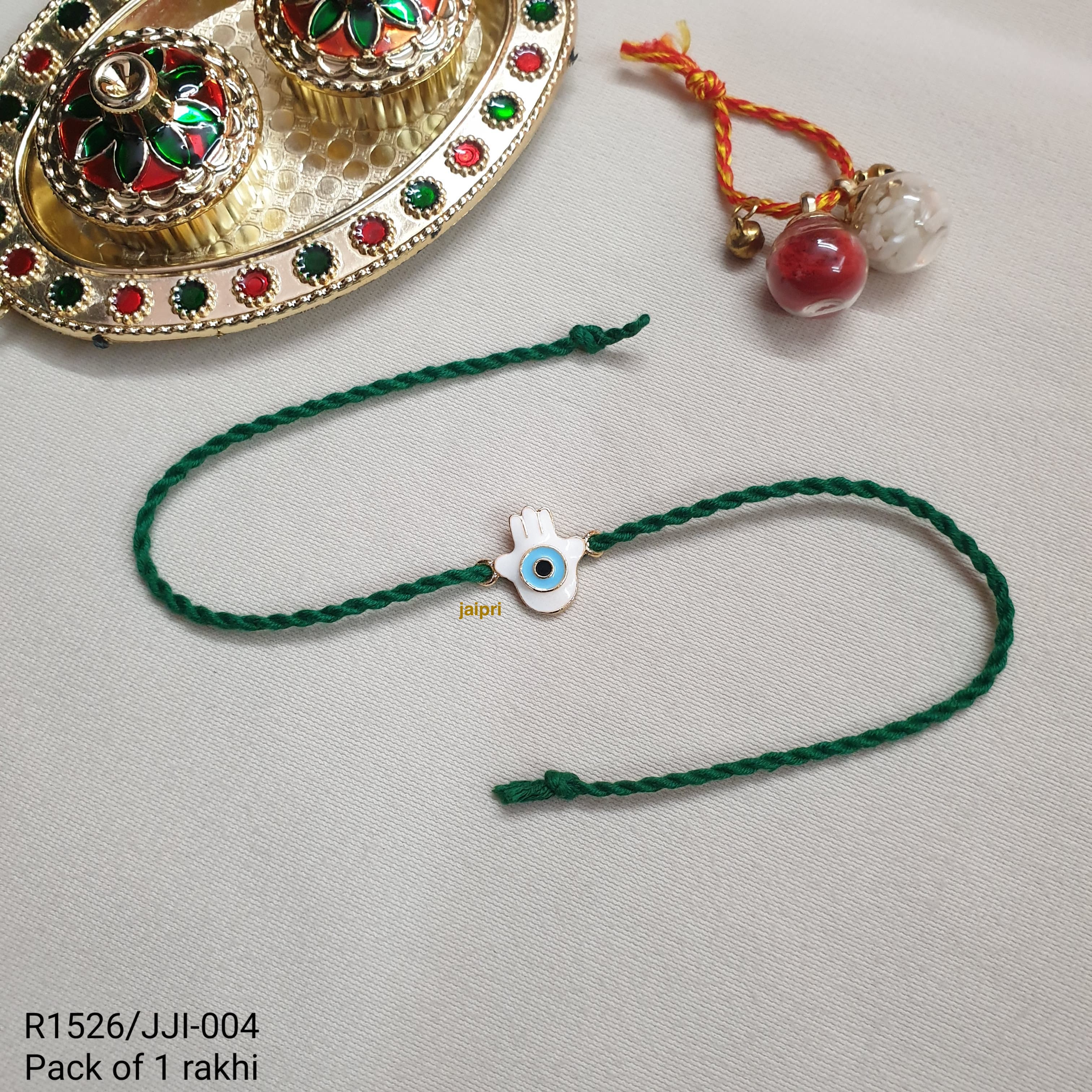 White Humsa Evil Eye Rakhi (Pack of One)
