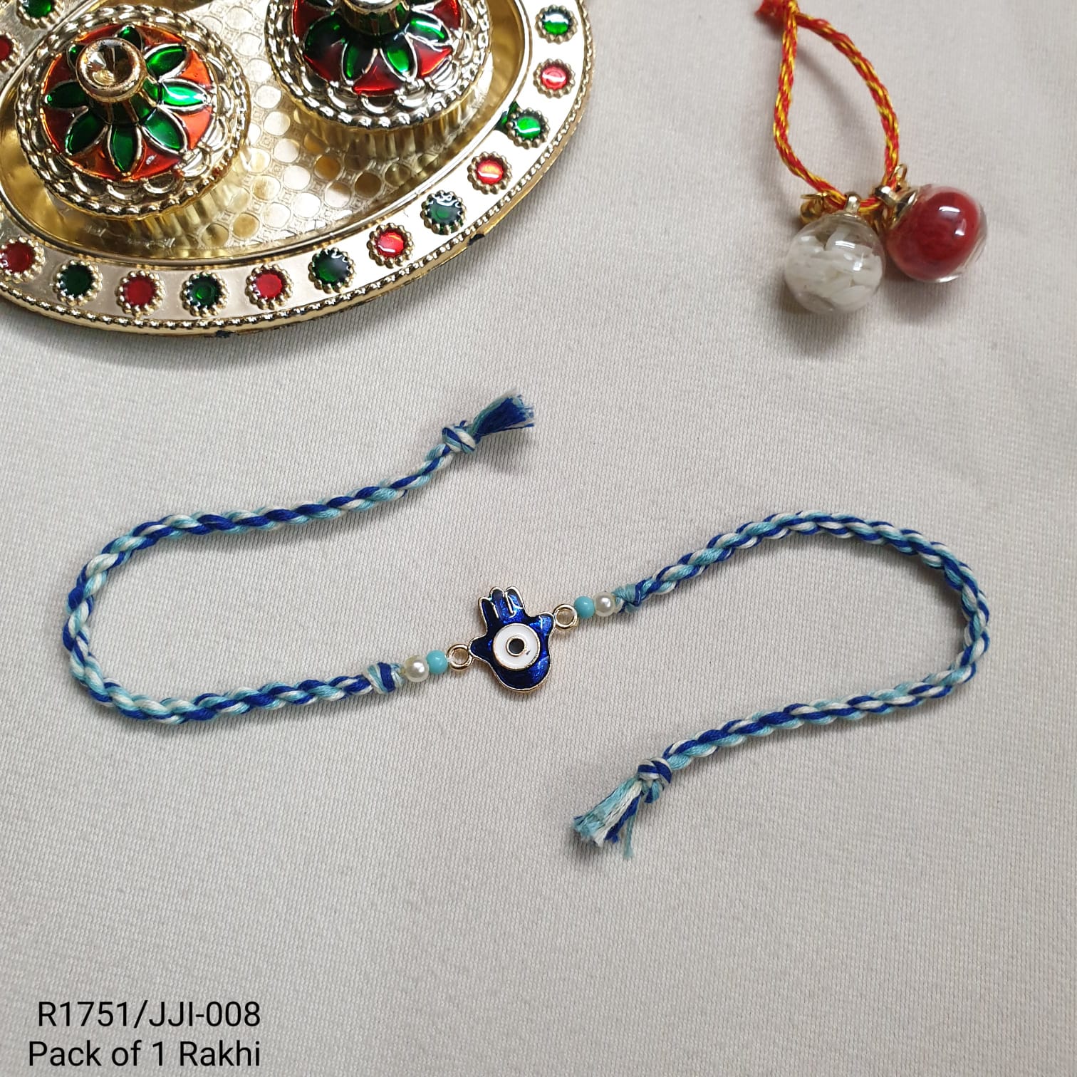 Blue Humsa Stone Rakhi For Brother (Pack Of One)