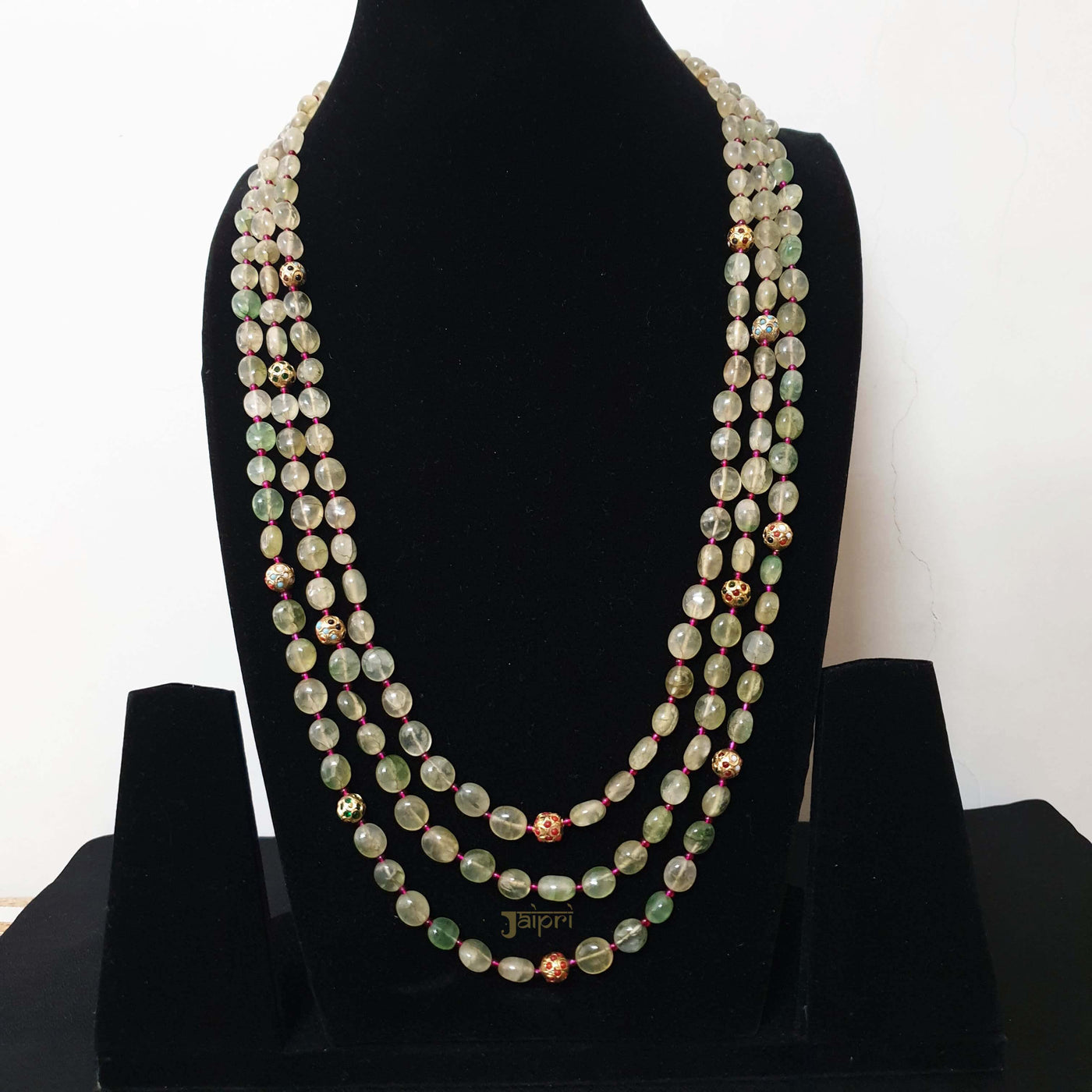 Three Layered Stone Necklace With Jadau Beads