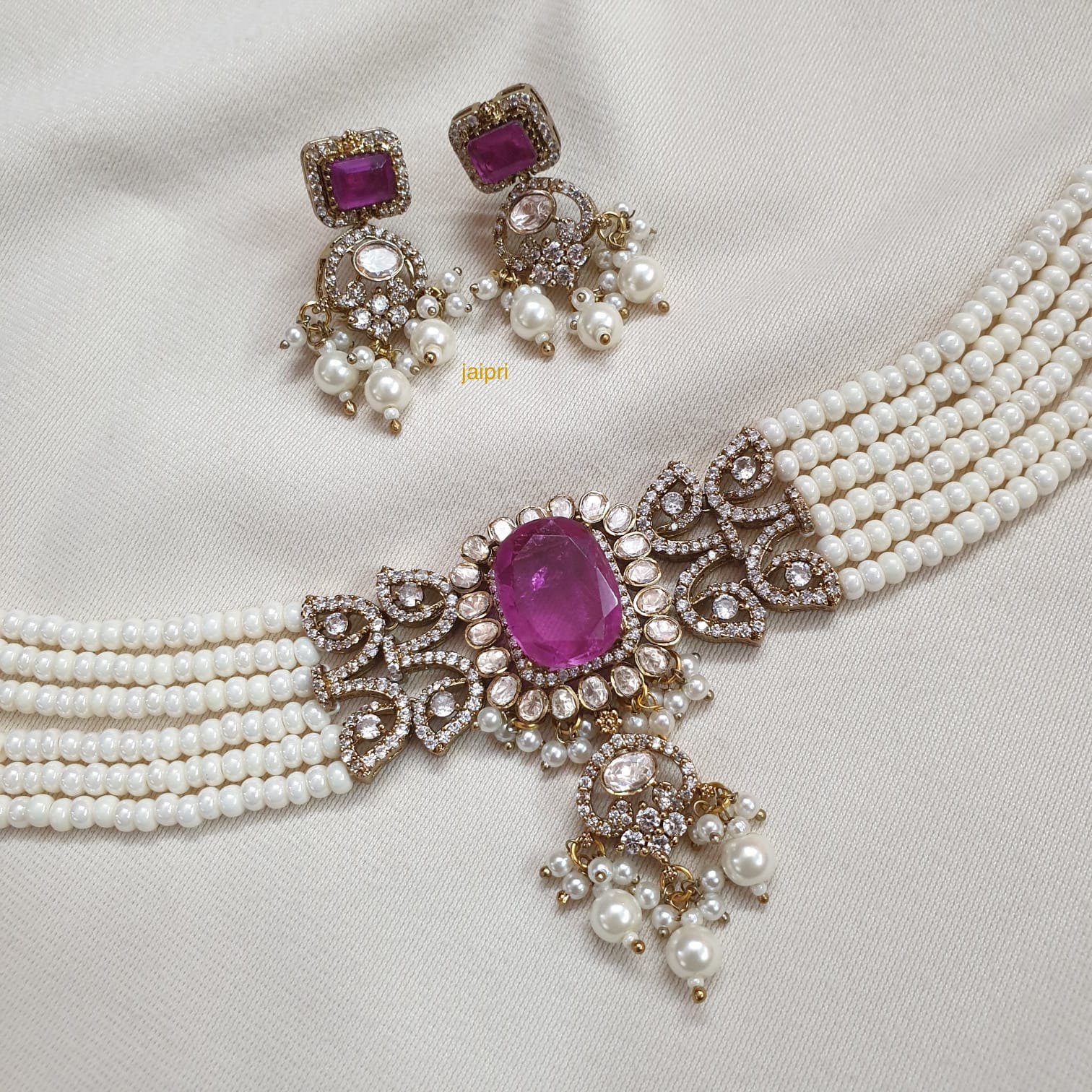 Purple Doublet Stone Pearl Choker Necklace