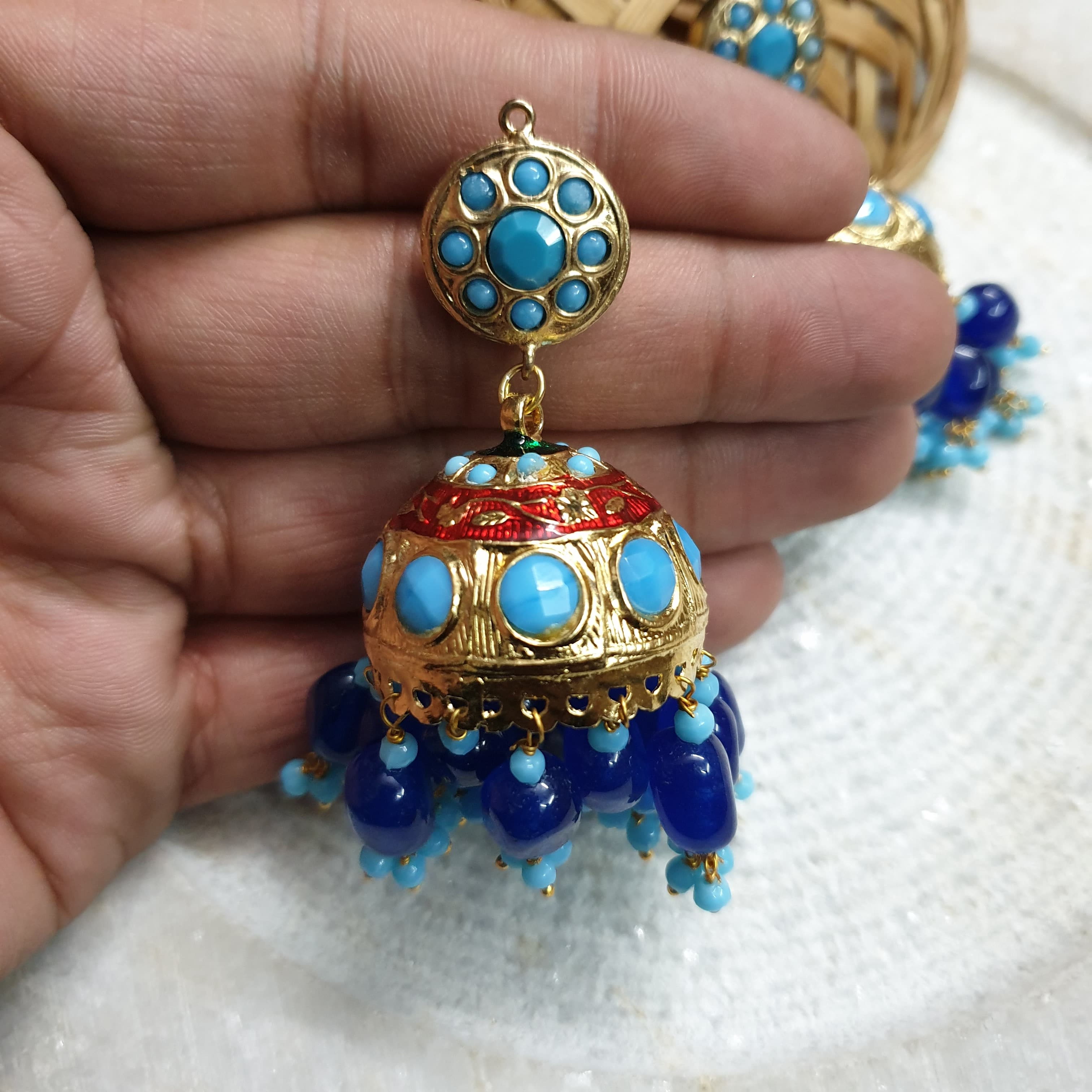 Turquoise Stone Jadau Jhumki Earrings