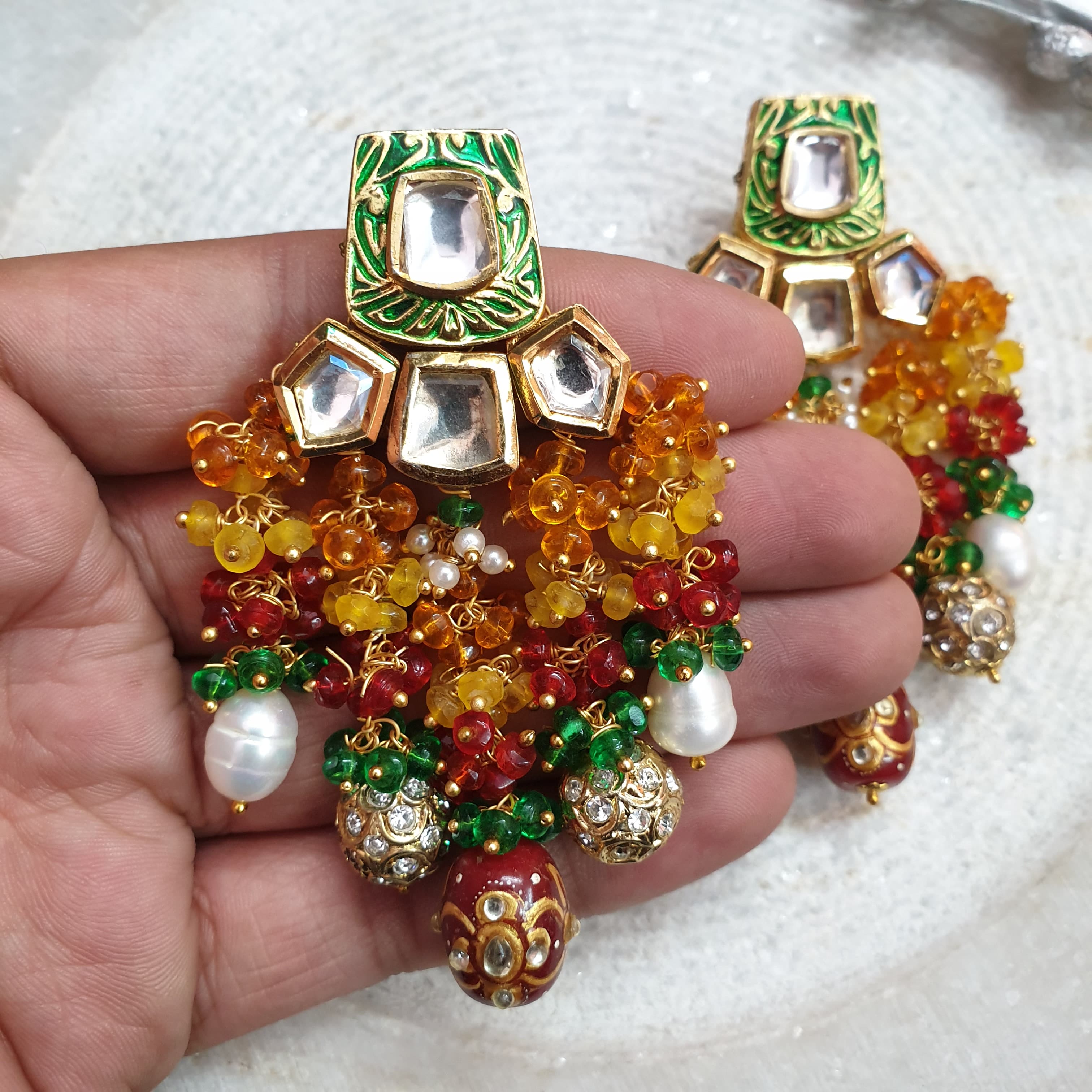 Multicolor Stone Kundan Stud Earrings
