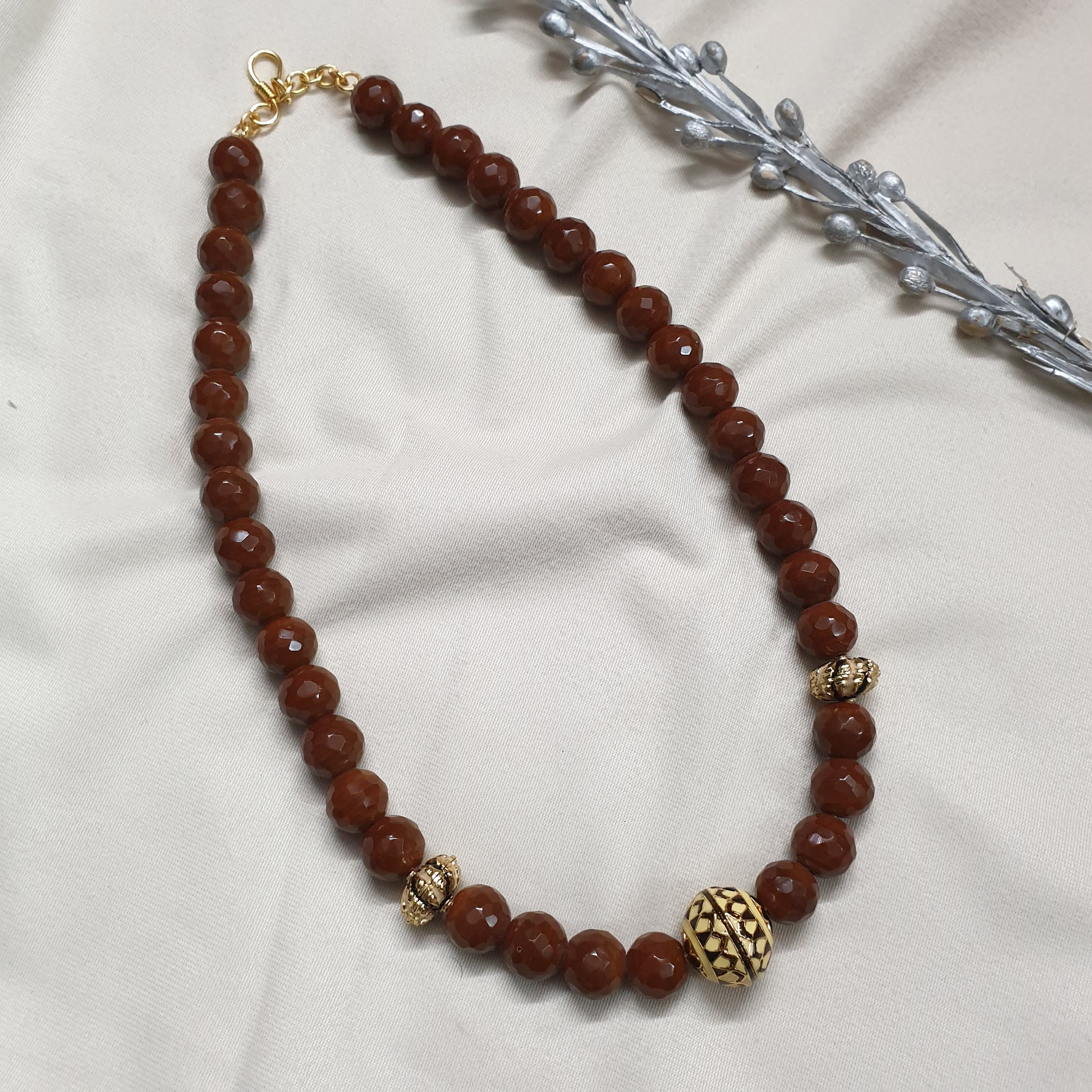 Brown Beads Stone Meenakari Necklace