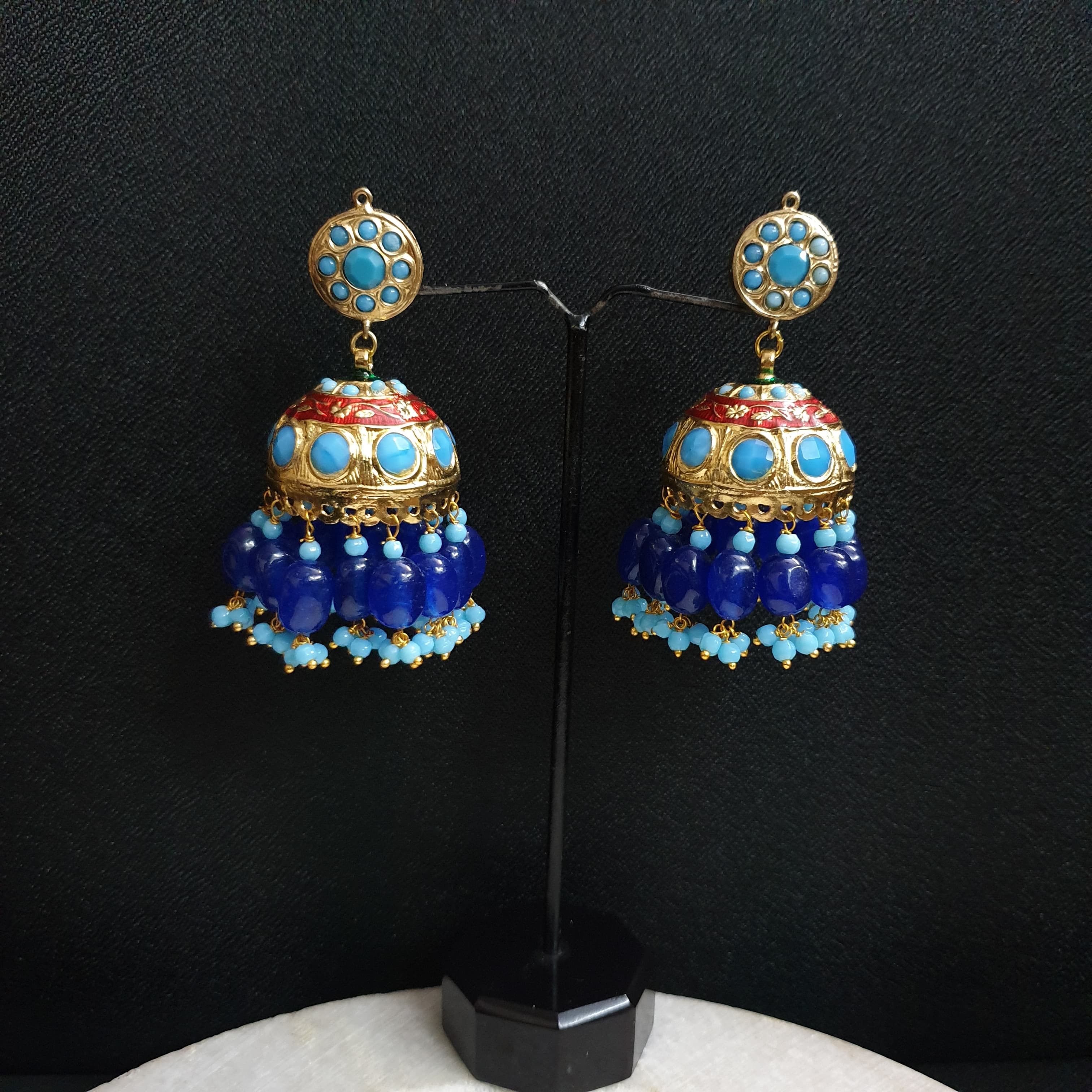 Turquoise Stone Jadau Jhumki Earrings