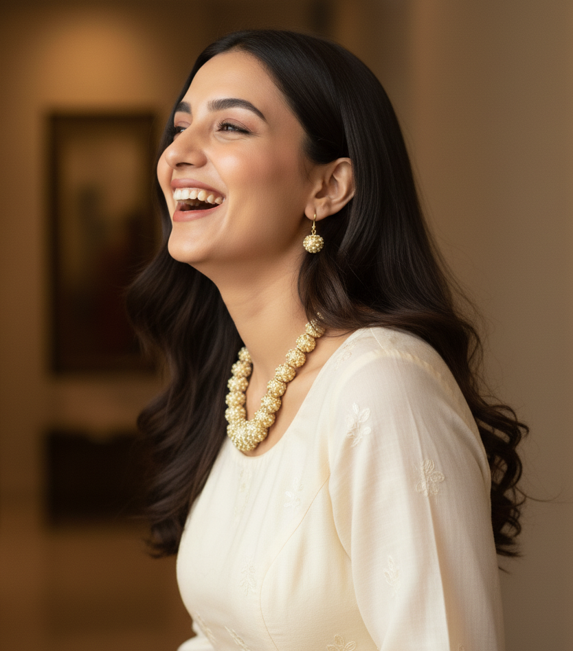 Gold Tone Jadau Pearl Necklace
