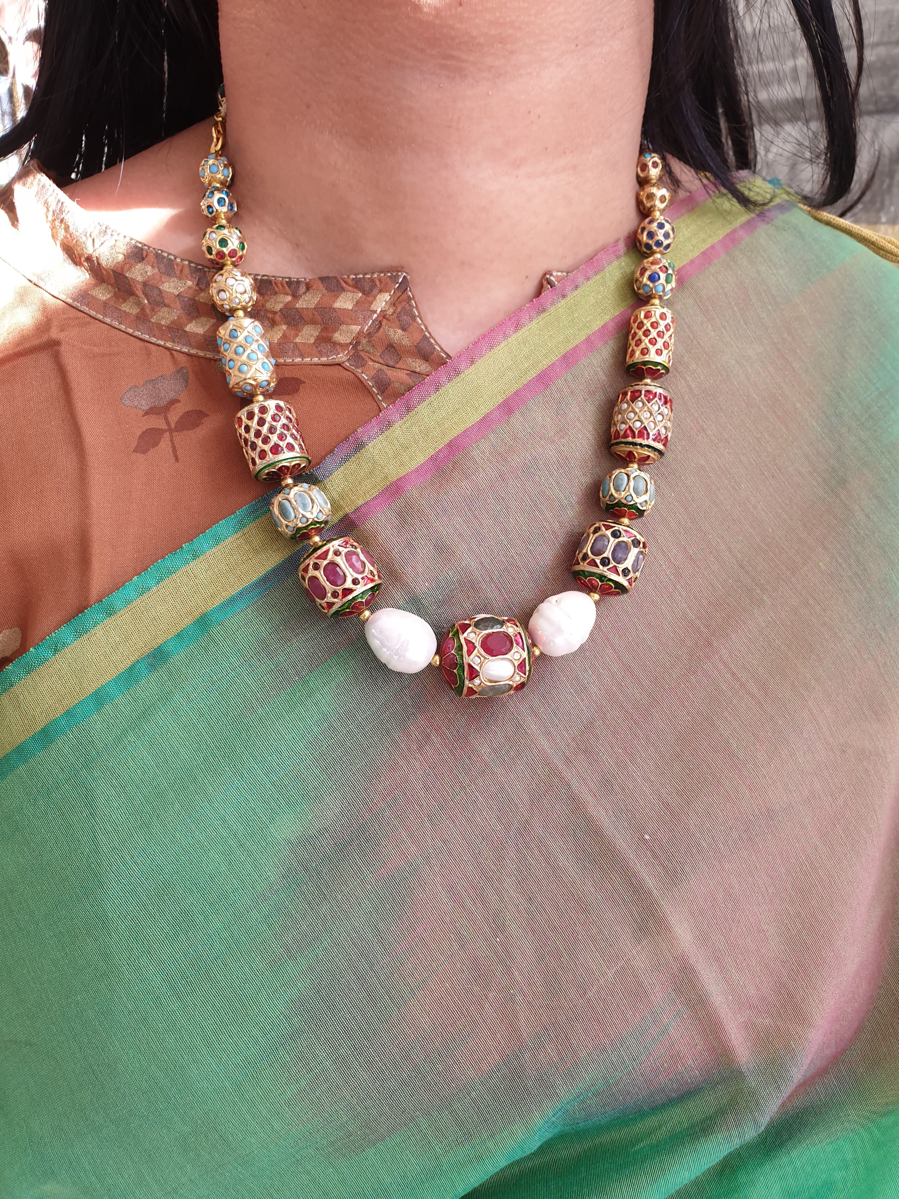 Pearl & Meenakari Stone Necklace