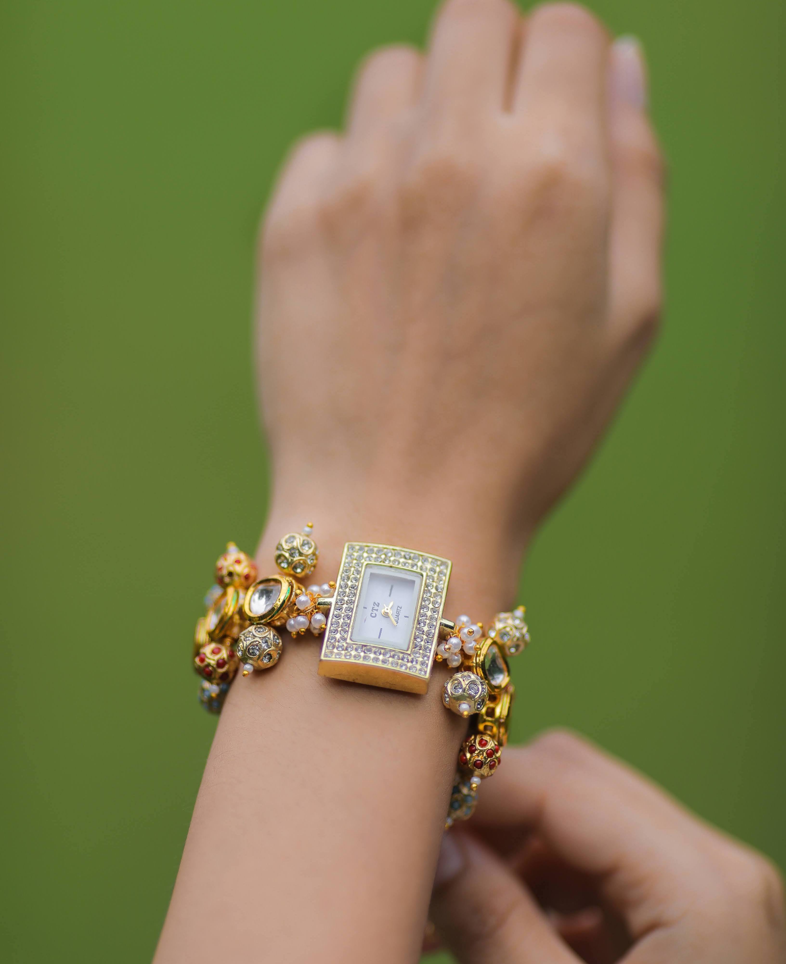 Kundan and Jadau Beads Wrist Watch