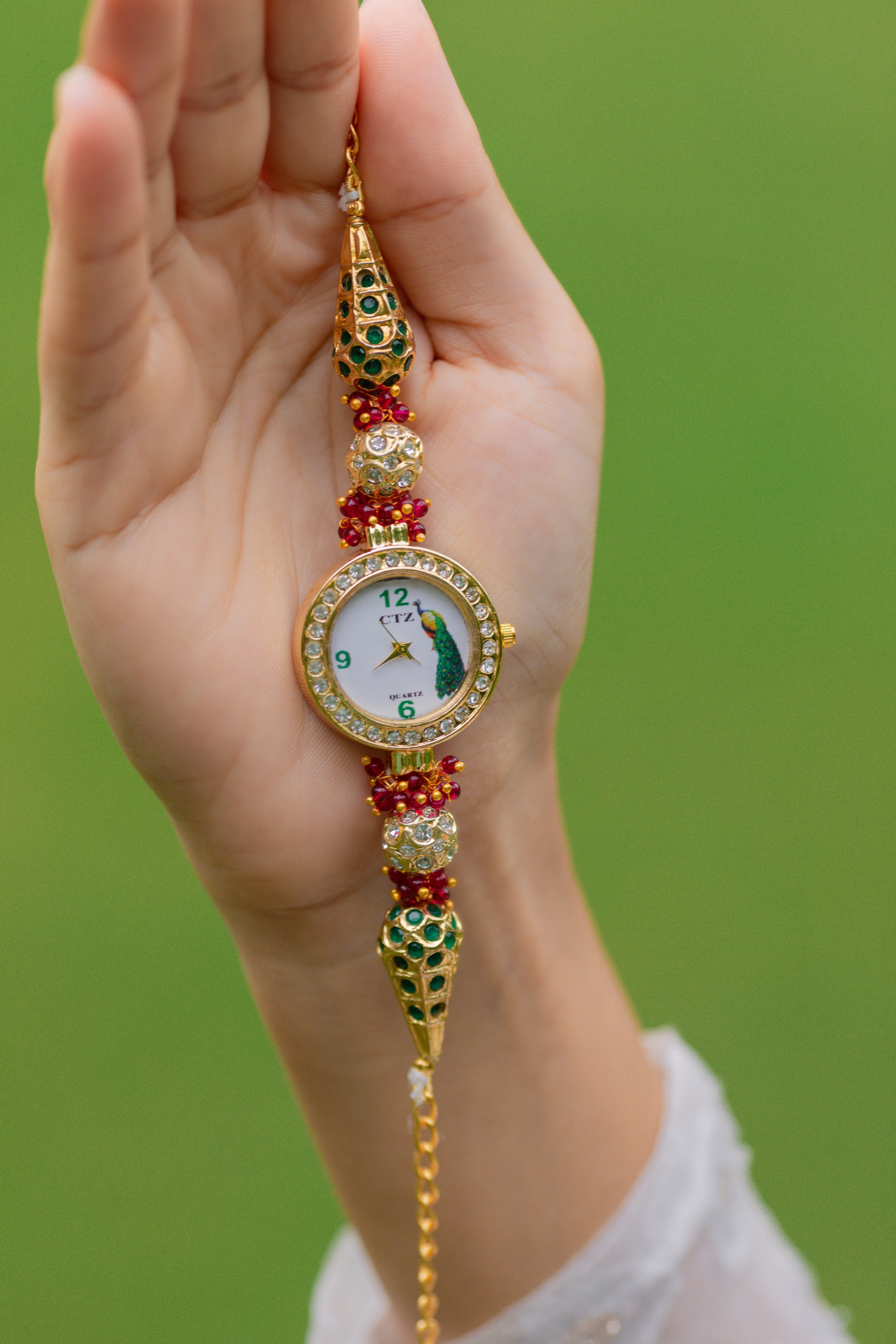 Jadau Beads Peacock Dial Wrist Watch