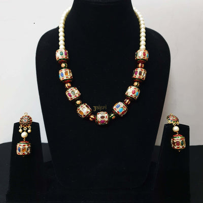 Navratana Jadau Beads Necklace With Earrings